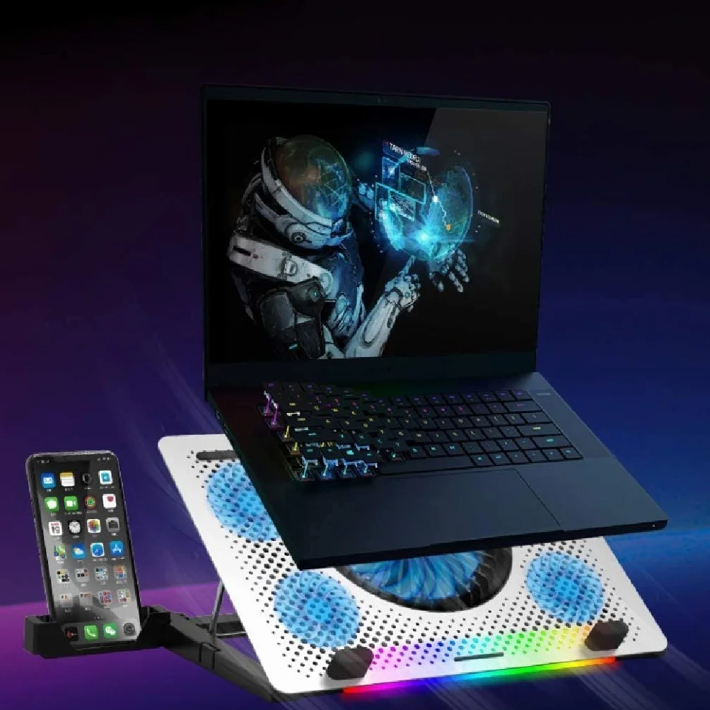 Podstawka Chłodząca Stabilny 12 "-17" Podkładka Chłodząca Do Laptopa Gier Aluminiowa 5 Cichych Wentylatorów 3500 Obr./min Silny Wiatr Dla Graczy Biurowych Cichy Biurko