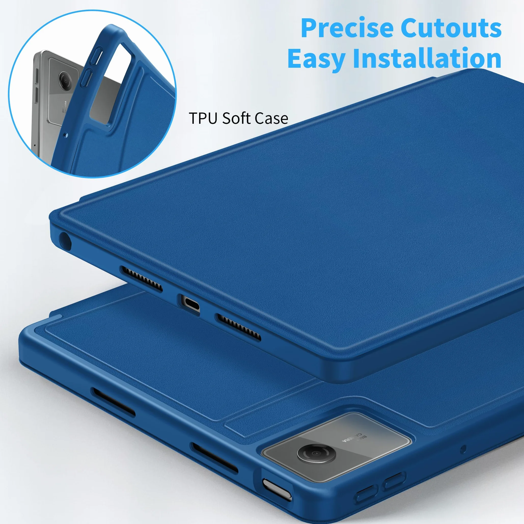 EasyAcc Etui do tabletu Lenovo Idea Tab 11 cali 2025 z uchwytem na długopis TB-336ZU TB-336FU, cienkie folio stojak etui ochronne na tablet, oglądanie pod wieloma kątami, morski błękit