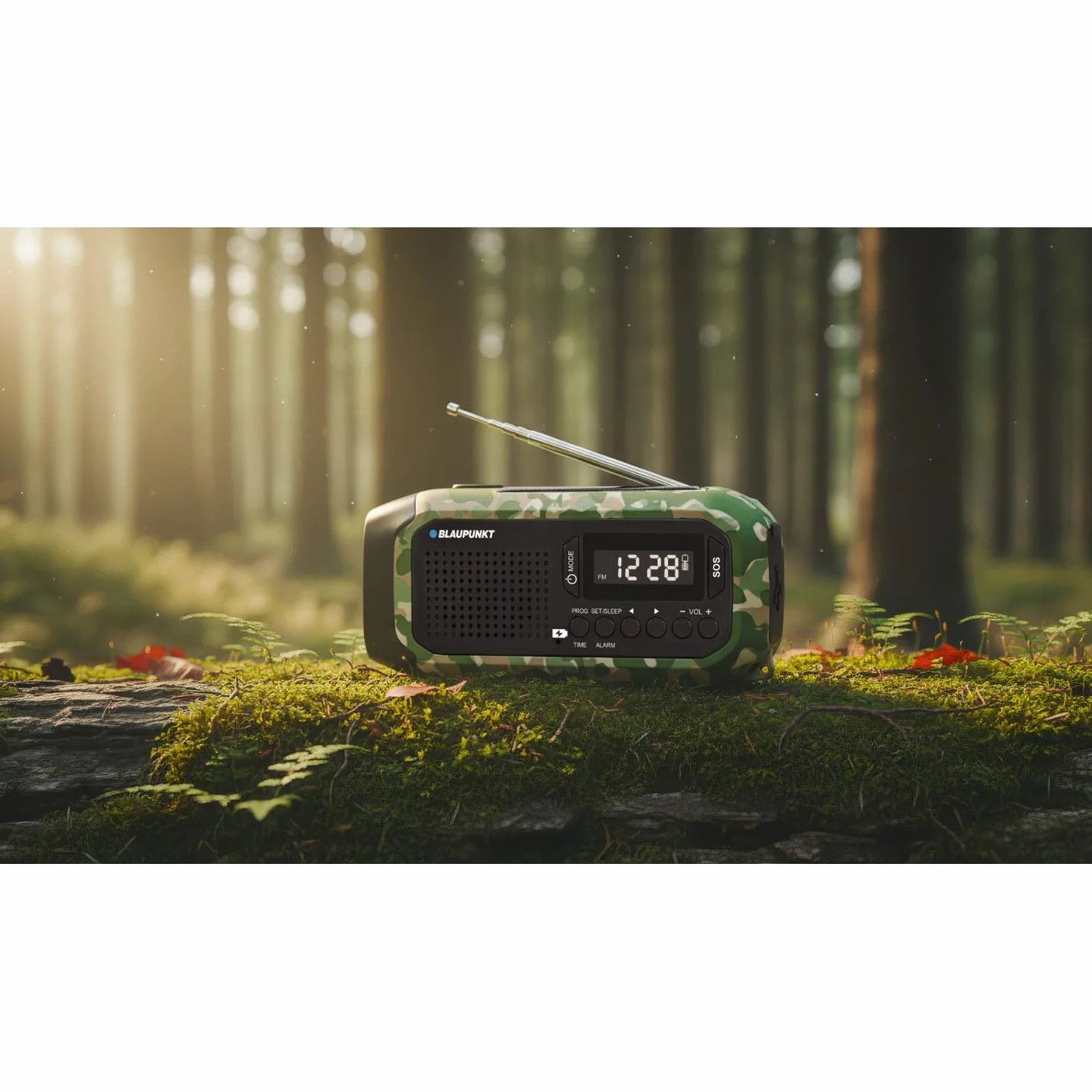 Blaupunkt ER20GC Radio awaryjne zasilane energią słoneczną AM FM Ręczny generator USB C Powerbank Latarka LED Lampa do czytania Alarm SOS Tuner PLL Camping Outdoor Travel Survival Compact 2000 mAh
