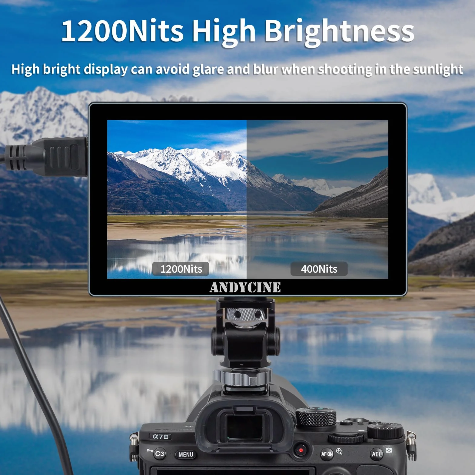ANDYCINE X5 5,5-calowy monitor do kamery, ekran dotykowy 1200 nitów 4K HDMI 60 Hz do kamery DSLR z aluminiową obudową F550C 9:16 Marker 3D LUTs