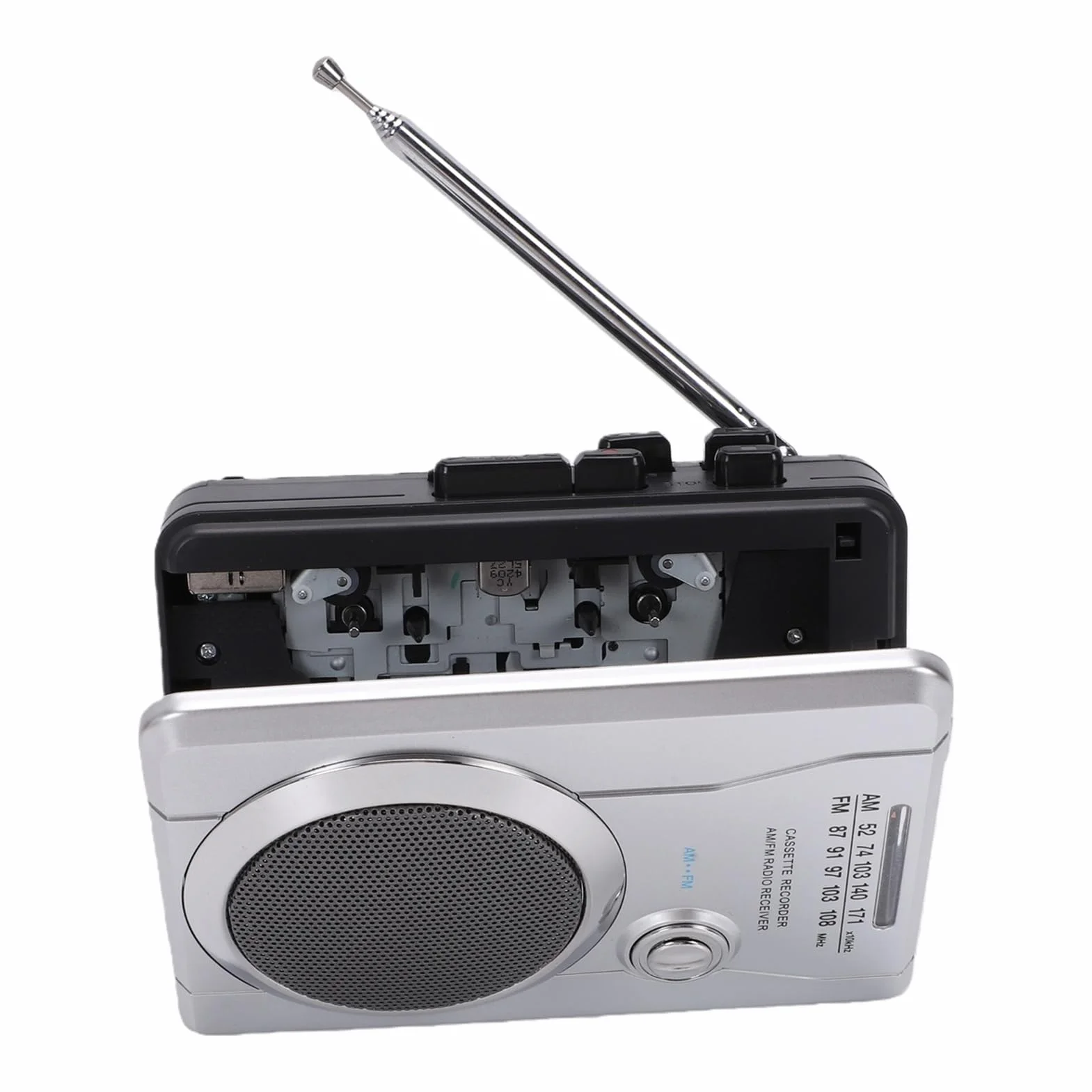 Bewinner Radio AM FM w Stylu Retro z funkcją Automatycznego Cofania i Gniazdem Słuchawkowym | Magnetofon kasetowy ABS, przenośny odtwarzacz muzyki, zabytkowe urządzenie audio, słuchanie na zewnątrz, akcesorium do