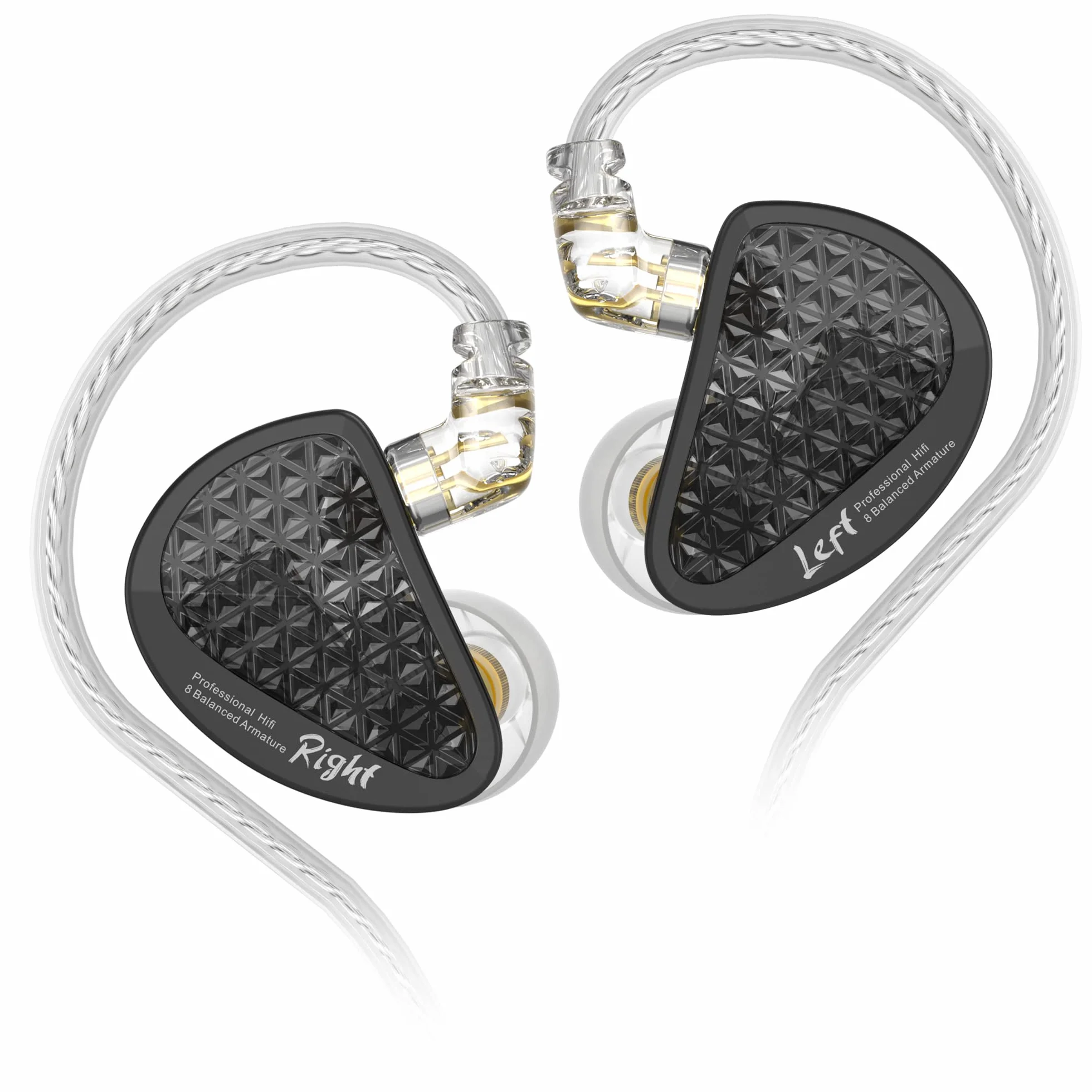 Linsoul KZ AS16 Pro Przewodowe słuchawki douszne, 16 przetworników zrównoważonych armatur HiFi Bass w słuchawkach dousznych z odłączanym kablem 0,75 mm 2-pinowym(Czarny,Bez Mikrofonu)
