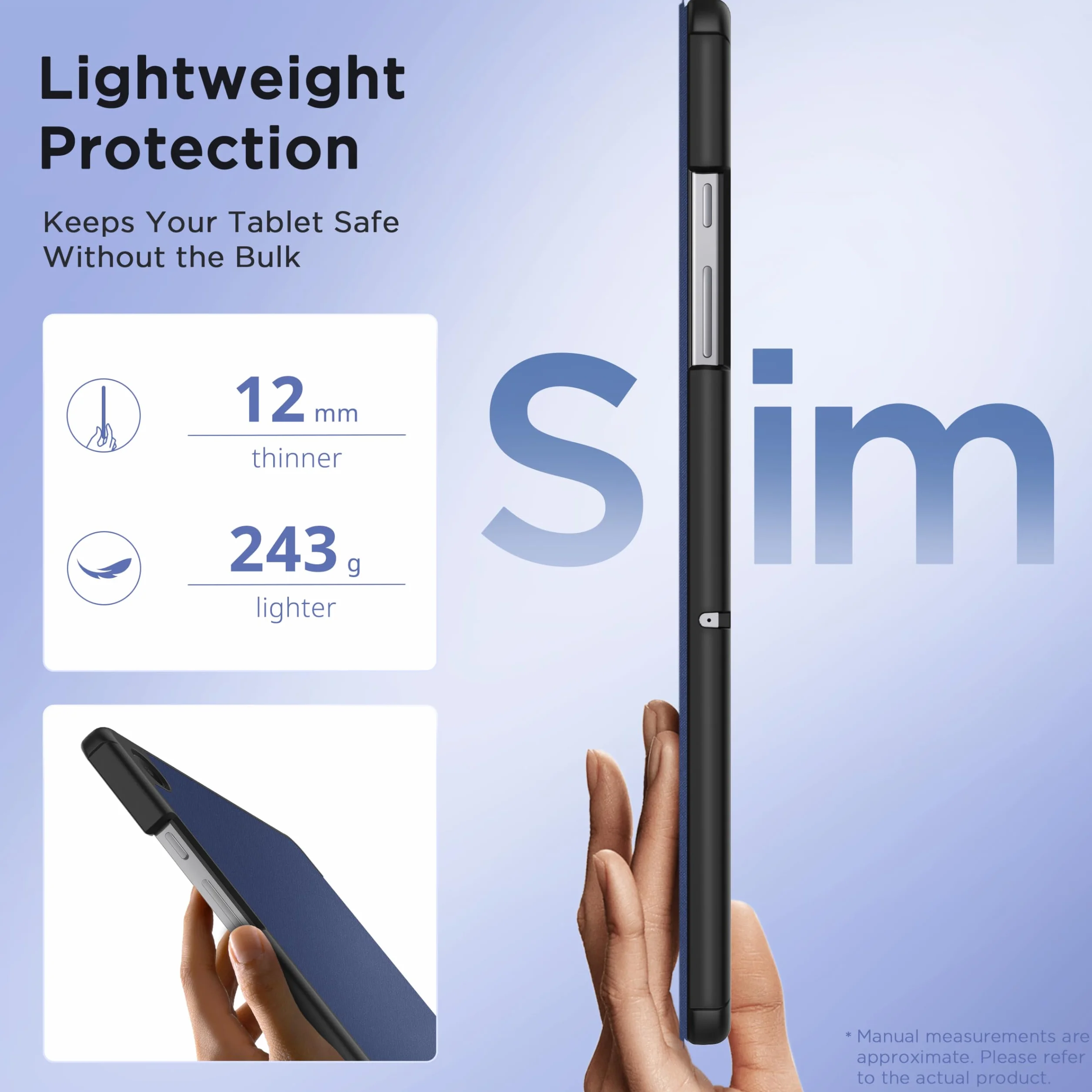 EasyAcc Etui do Samsung Galaxy Tab A11+ Plus/ A9+ 11 cali 2025, ultracienkie etui ochronne ze skóry poliuretanowej z funkcją stojaka i funkcją automatycznego uśpienia/budzenia, ciemnoniebieskie