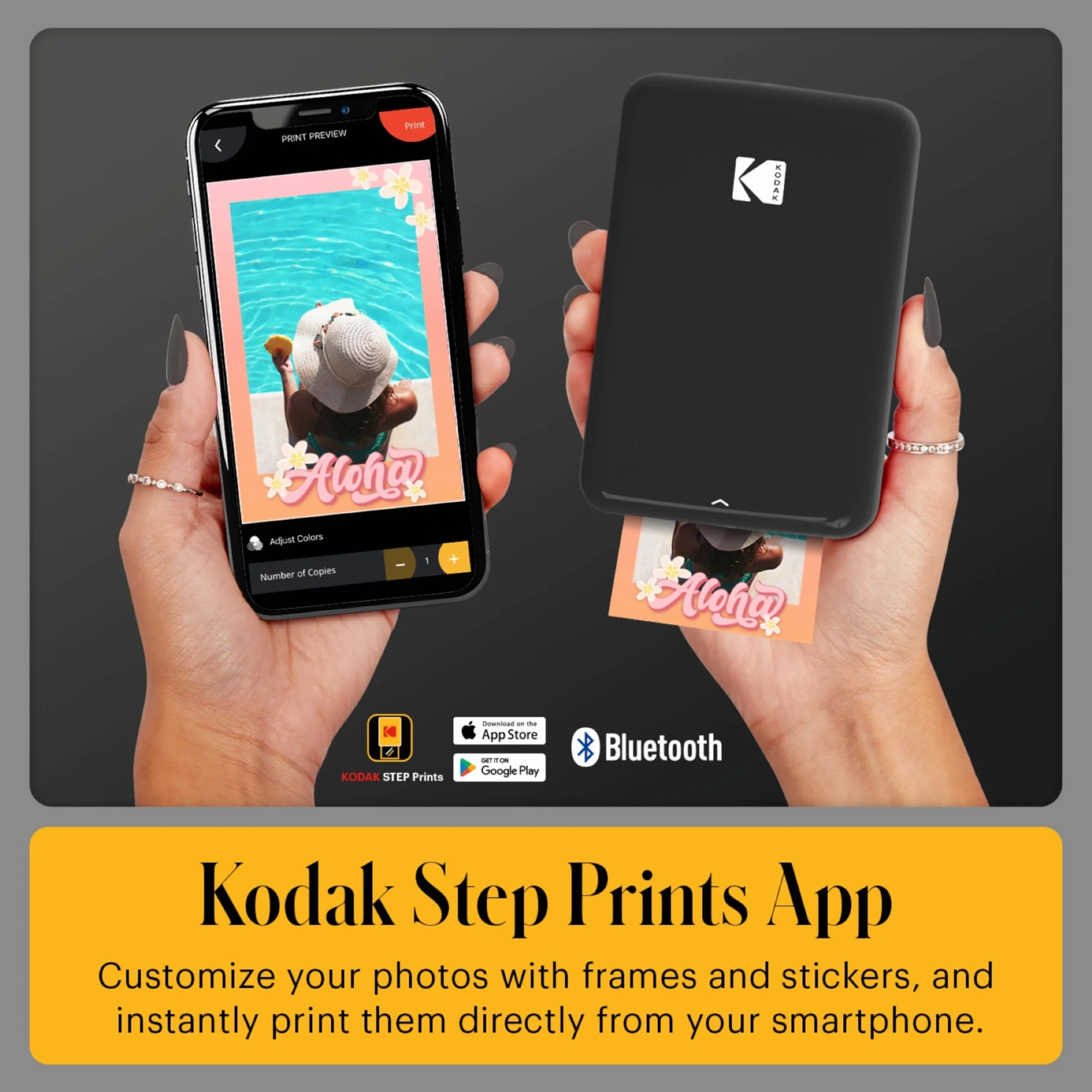 KODAK Step Natychmiastowa Drukarka Zdjęć do Smartfona - Przenośna Mini Kolorowa Bezprzewodowa Drukarka - Zdjęcia Zink 2x3” z Klejem - Bluetooth z iOS i Android - Aplikacja do Edytowania - Czarny