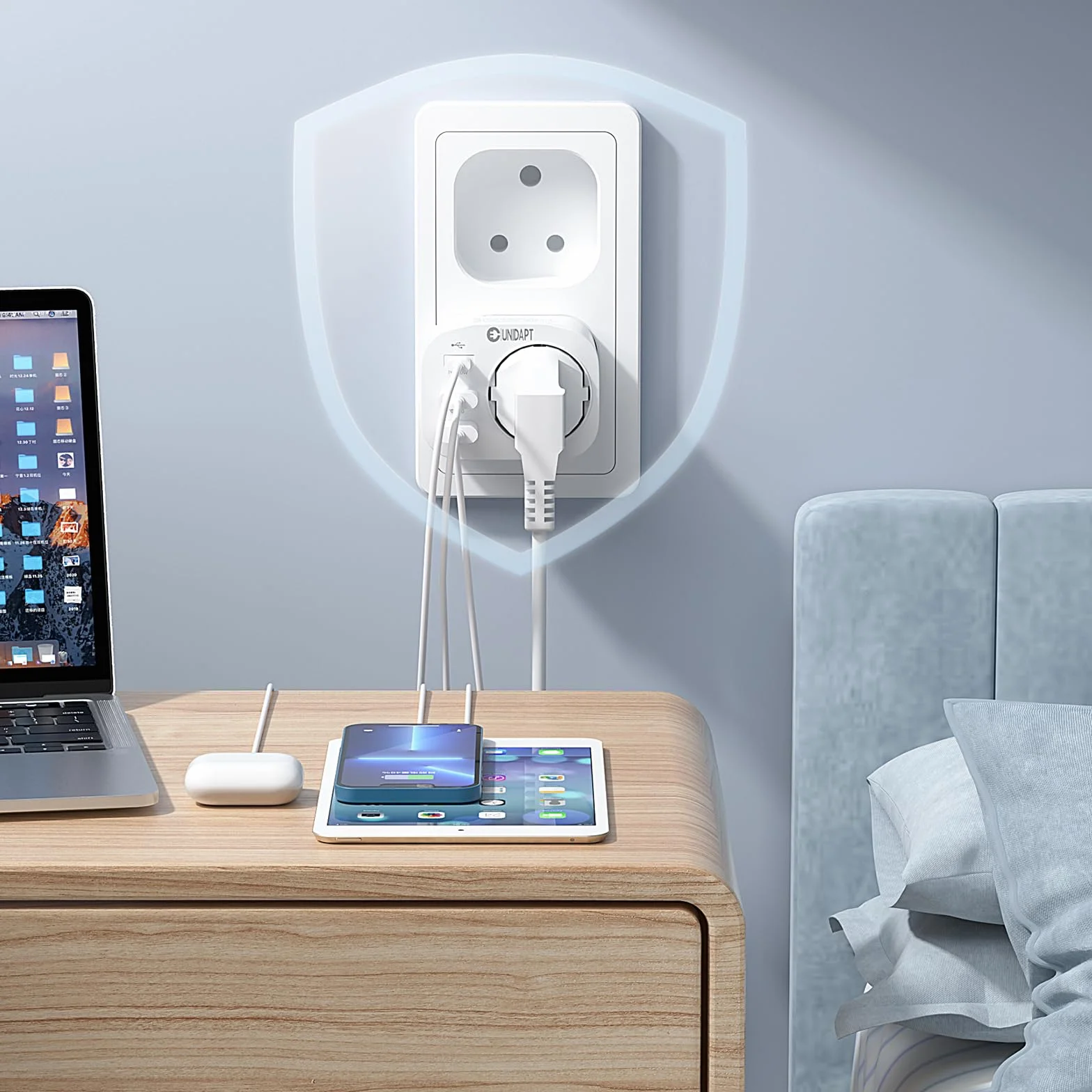 Unidapt Adapter Niemcy do RPA, adapter podróżny typ M z 3 USB i 1 USB C 20W PD, adapter do gniazdka dla RPA Namibia, Lesotho, Mozambik