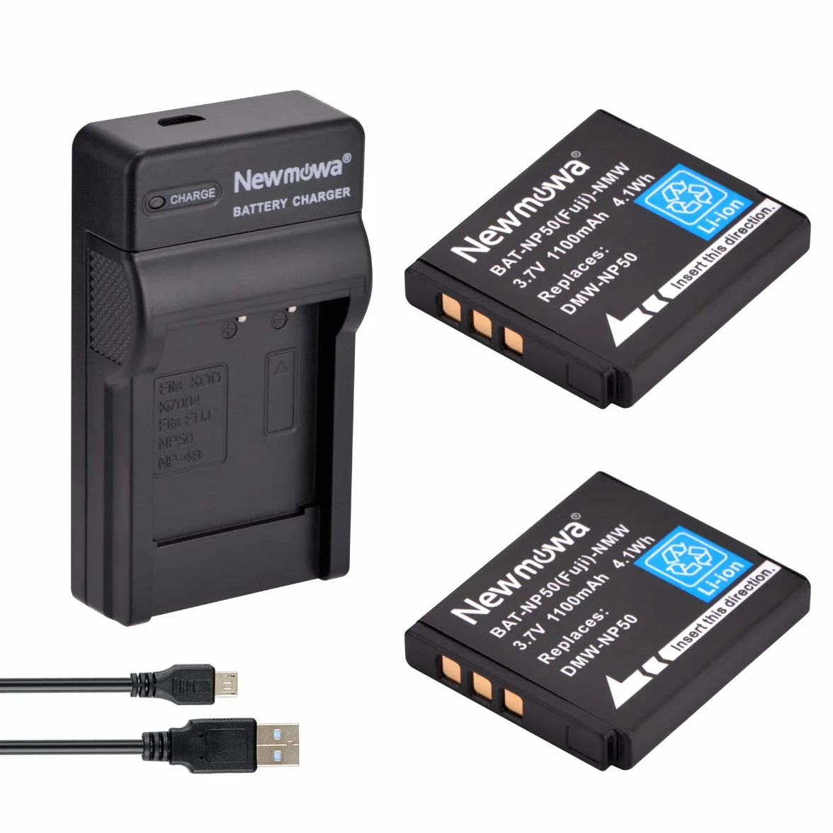 Newmowa NP-50 Zapasowa bateria (2-pak) i przenośna ładowarka USB do Fujifilm FinePix F100fd; FINEPIX F200EXR; FinePix F300EXR; FinePix F50fd; FinePix F550EXR; FinePix F600EXR