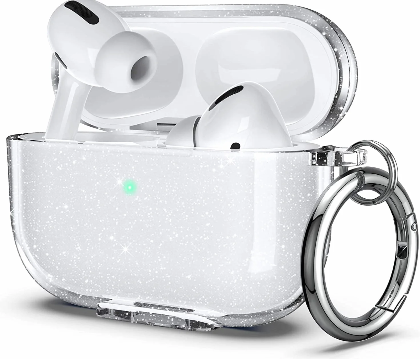 ULAK Etui do Airpods Pro 2/1. generacji, ochronny pokrowiec AirPod Pro, miękki, przezroczysty, odporny na wstrząsy, akcesoria z brelokiem do Airpods Pro 2/1, brokat
