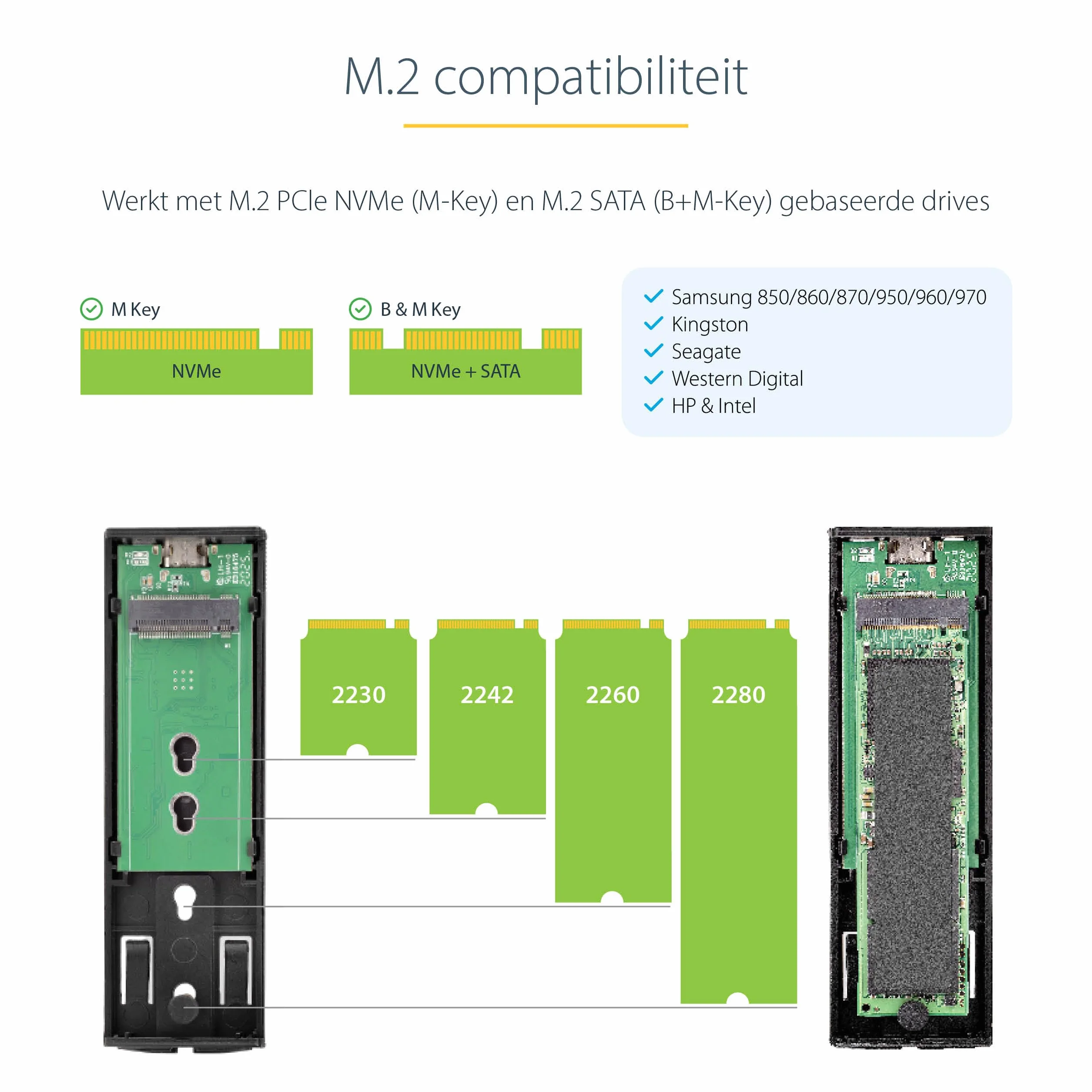 StarTech.com Obudowa USB-C 10 Gb/s na M.2 NVMe lub M.2 SATA SSD - beznarzędziowa zewnętrzna obudowa M.2 PCIe/SATA NGFF SSD - kable hosta USB typu C i A - obsługuje 2230/2242/2260/2280