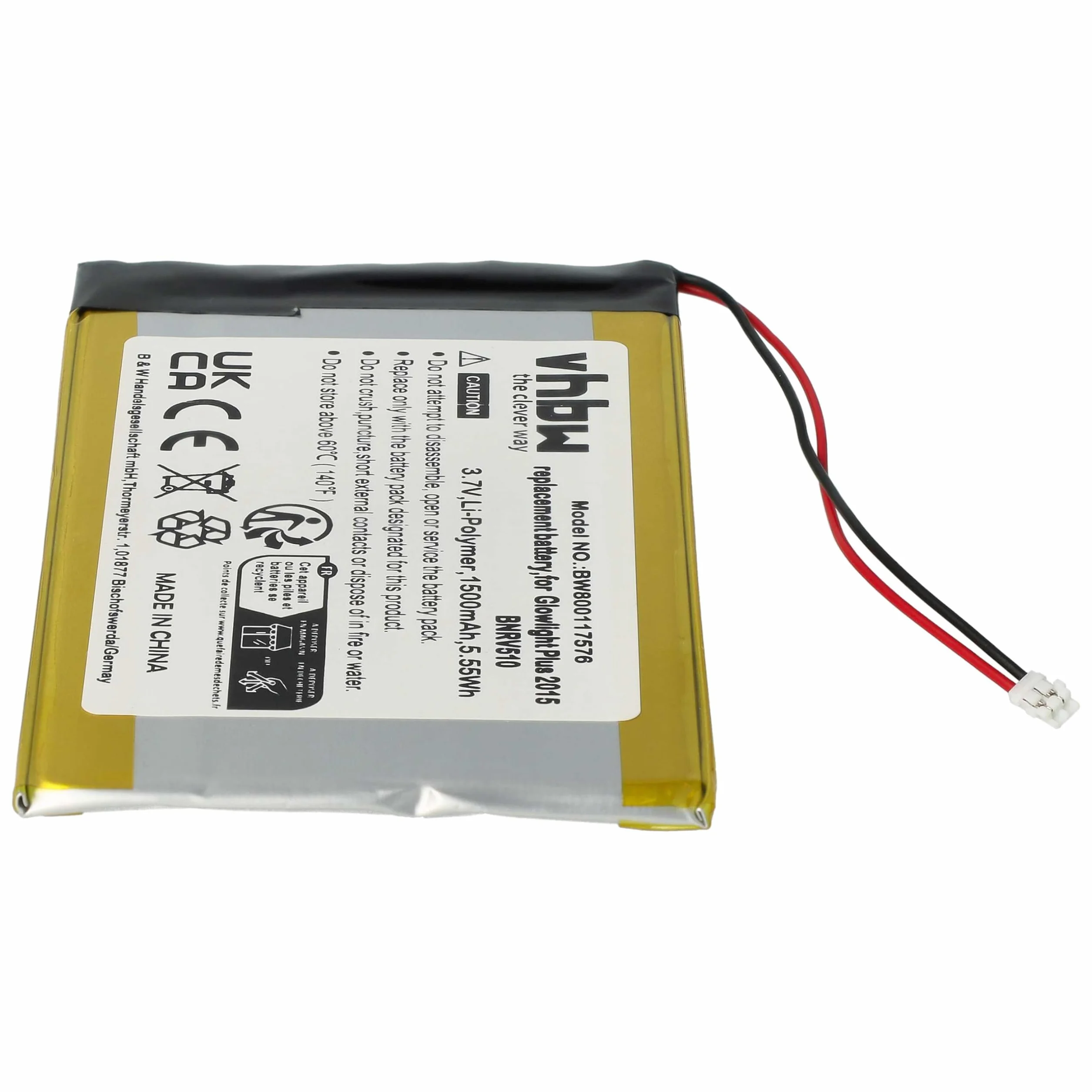 Bateria kompatybilna z Barnes & Noble Nook Glowlight Plus 2015 vhbw 1500 mAh 3,7 V litowo-polimerowy