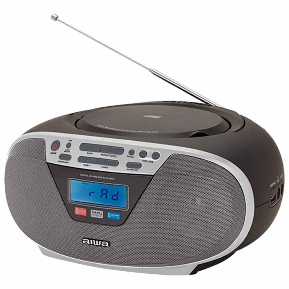 Aiwa BBTU-400SL: przenośne radio CD z Bluetooth i USB, kolorowy wyświetlacz, RDS, FM PLL, funkcja budzika, kolor: srebrny