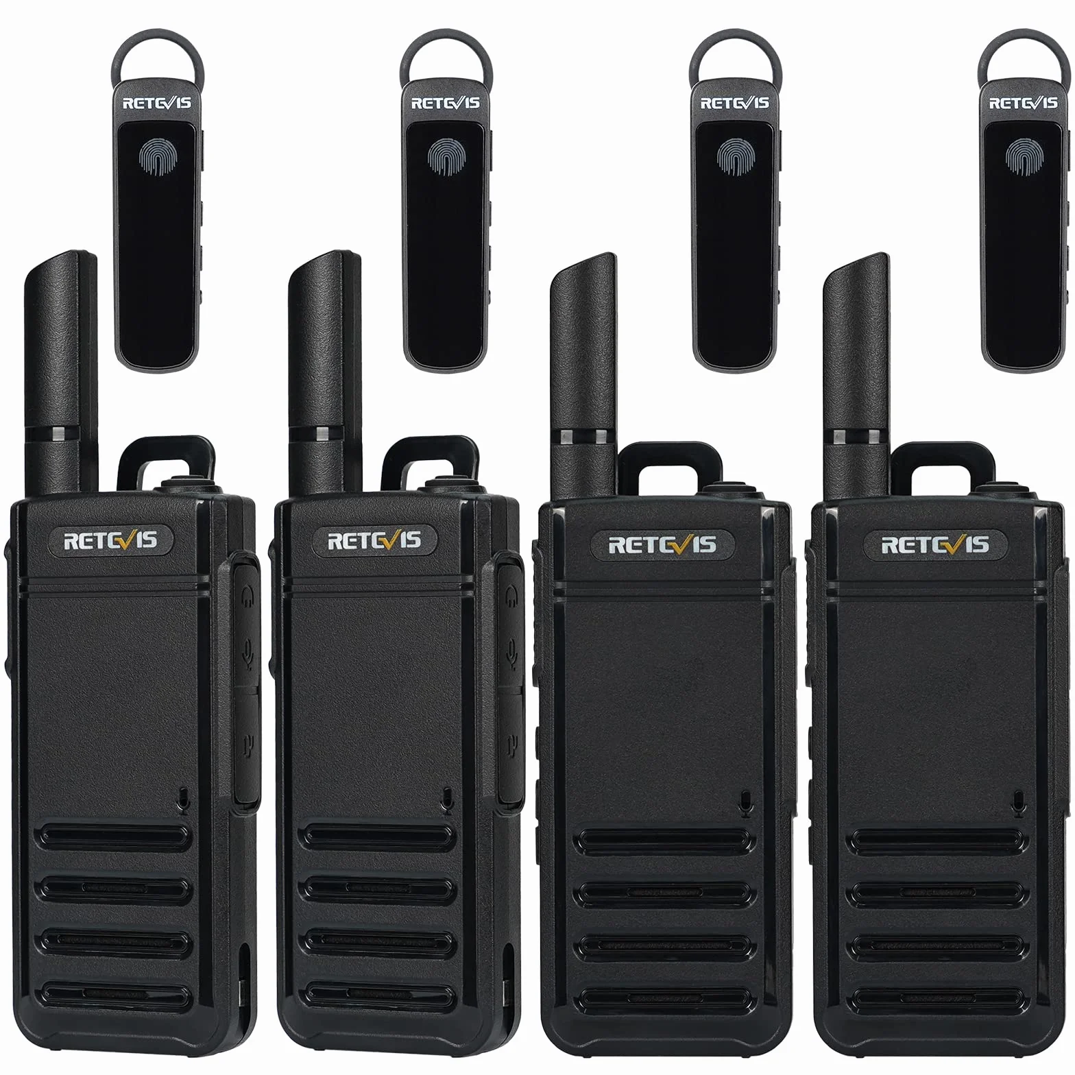 Retevis RB639P Walkie Talkie dla dorosłych, mini dwukierunkowe radio ze słuchawkami, VOX, USB-C, PMR446 Profesjonalne radio dwukierunkowe do restauracji (czarny, 4 szt)