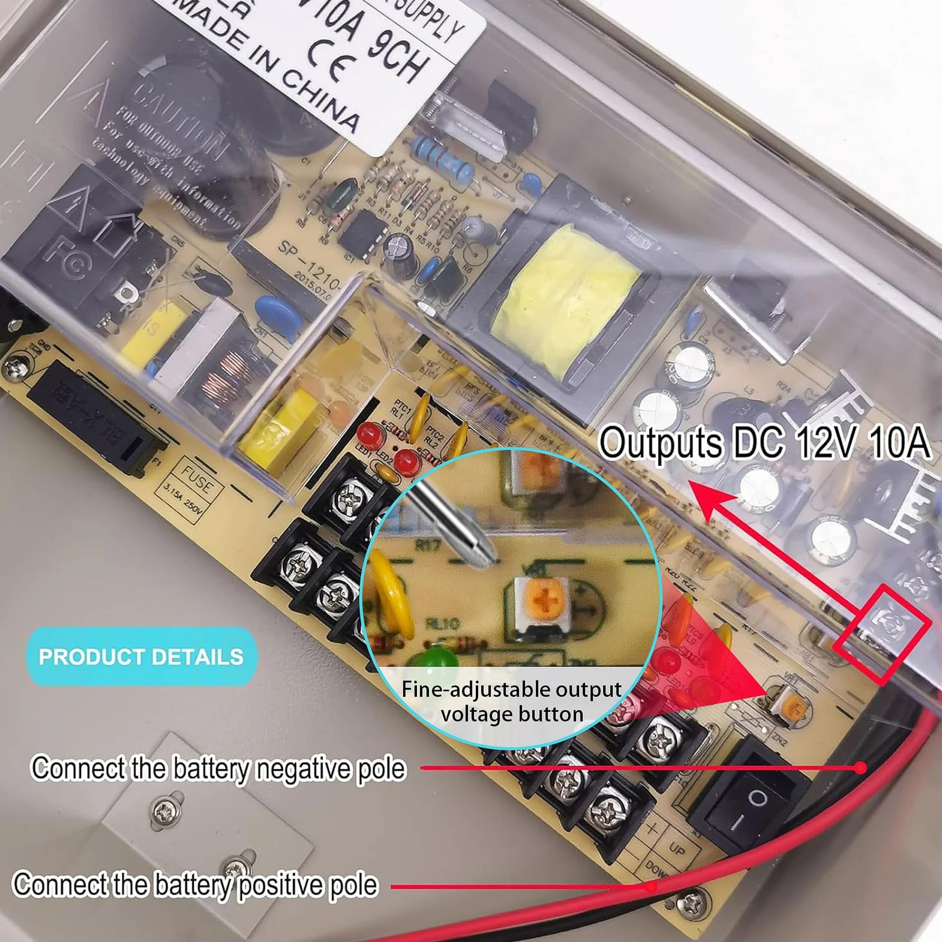 Zasilacz Awaryjny UPS Zapasowa Bateria 12V 10A Wyjście 9 Kanałów Zasilanie Kontroli Dostępu Kamera Monitorująca