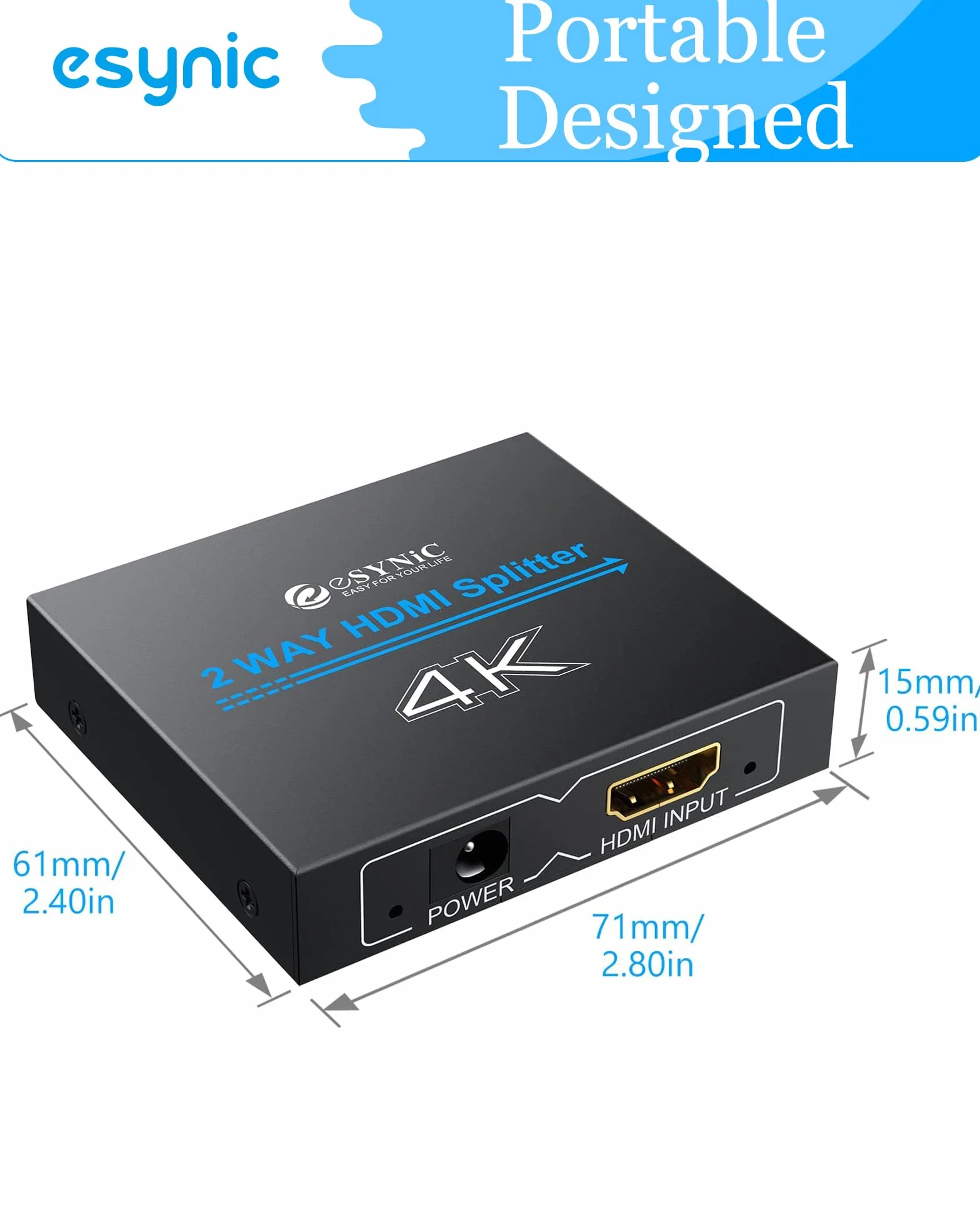 eSynic Rozdzielacz HDMI 4K/30Hz 2-drożny 1 wejście 2 wyjścia HDMI 1.4 HDCP Bypass Splitter