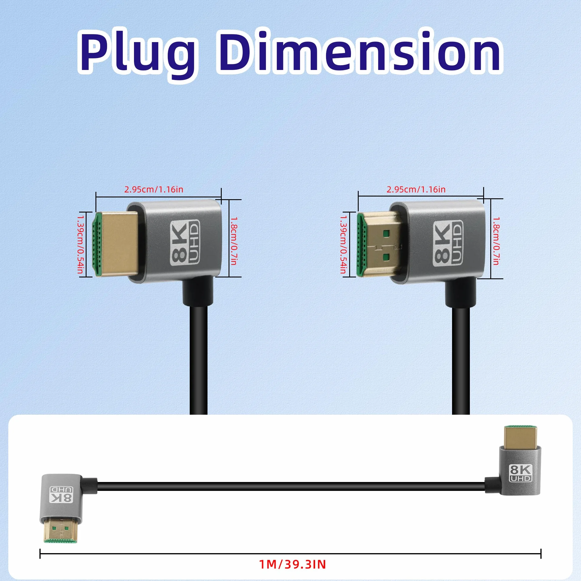 90 stopni lewy kąt HDMI wtyczka HDMI do 90 stopni kąt prawy wtyczka HDMI, 48 Gbps High Speed 2.1 obsługuje 8K 60 Hz, ARC, 3D do DVR, HDTV (1M)