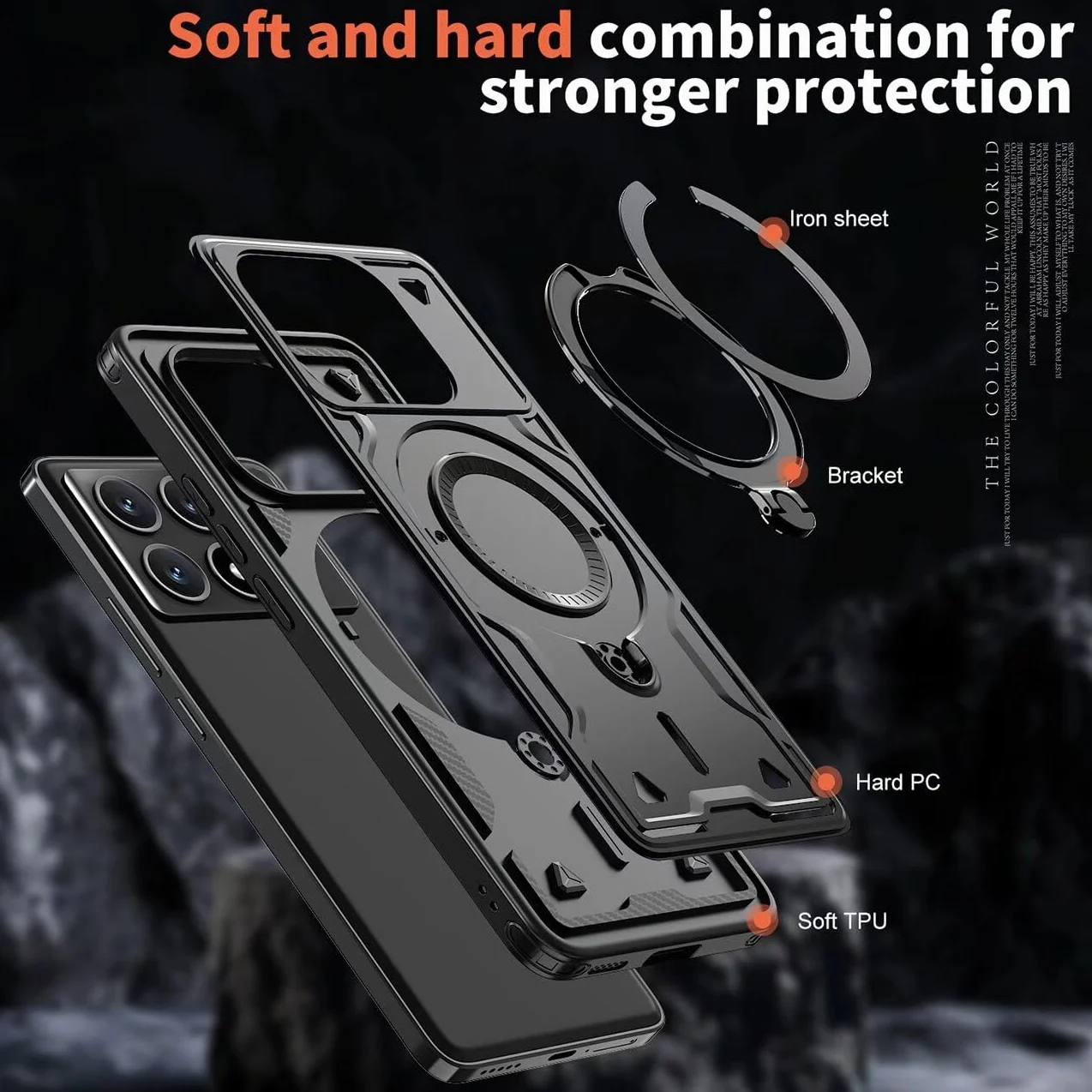 Etui na Xiaomi Poco X6 Pro 5G ze szkłem hartowanym*2, etui ochronne na smartfona z obrotowym pierścieniem - Odporny na wstrząsy czarny zderzak