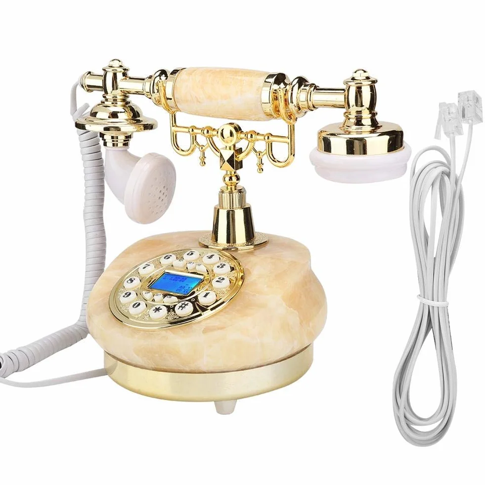 Telefon retro, antyczny telefon z wyświetlaczem LCD, telefon stacjonarny z podwójnym systemem i przewodem, telefon analogowy w stylu europejskim, telefon stacjonarny vintage, na prezent/do salonu