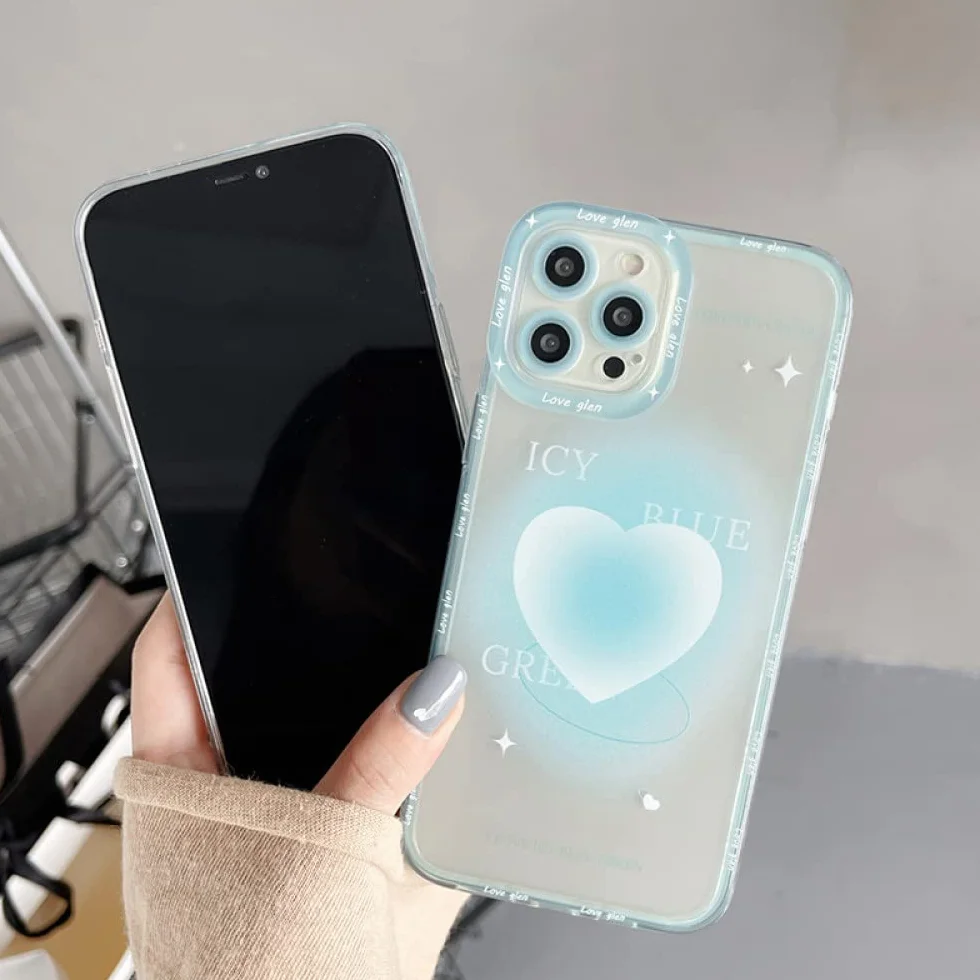 Niebieskie etui na telefon w kształcie serca dla iphone 12 11 Pro Max X XS XR 7 8 Plus odporne na wstrząsy silikonowe etui chroniące przed upadkiem, 1 dla iPhone11 Pro