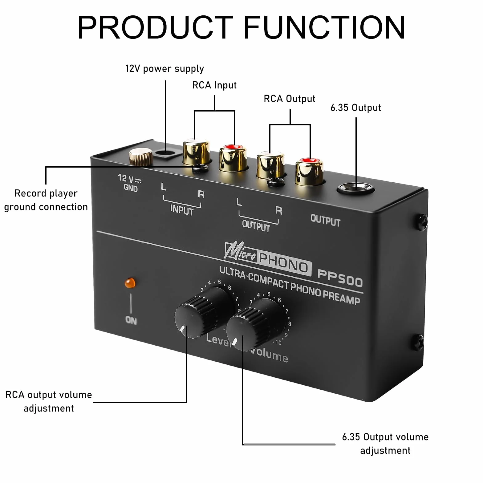 Phono przedwzmacniacz gramofonu, gramofon, czarny wzmacniacz stereo z systemami skanowania MM, Phono Preamp do gramofonu, wzmacniacz stereo z poziomem, wejście i wyjście RCA