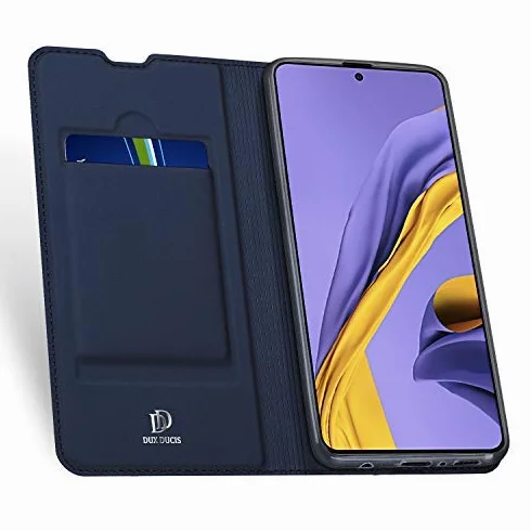 DUX DUCIS Etui do Samsung Galaxy A51, skórzane etui z klapką etui ochronne pokrowiec case z [przegródką na karty] [funkcja stojaka] [zapięcie na magnes] do Samsung Galaxy A51 (granatowy niebieski)