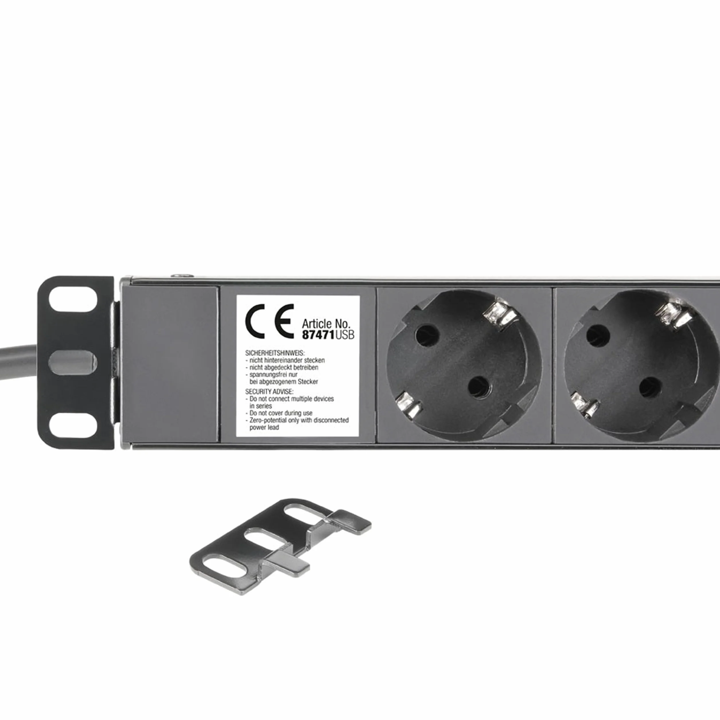ah 19" Parts 87471USB listwa zasilająca z przełącznikiem i 2 gniazdami USB do ładowania czarna