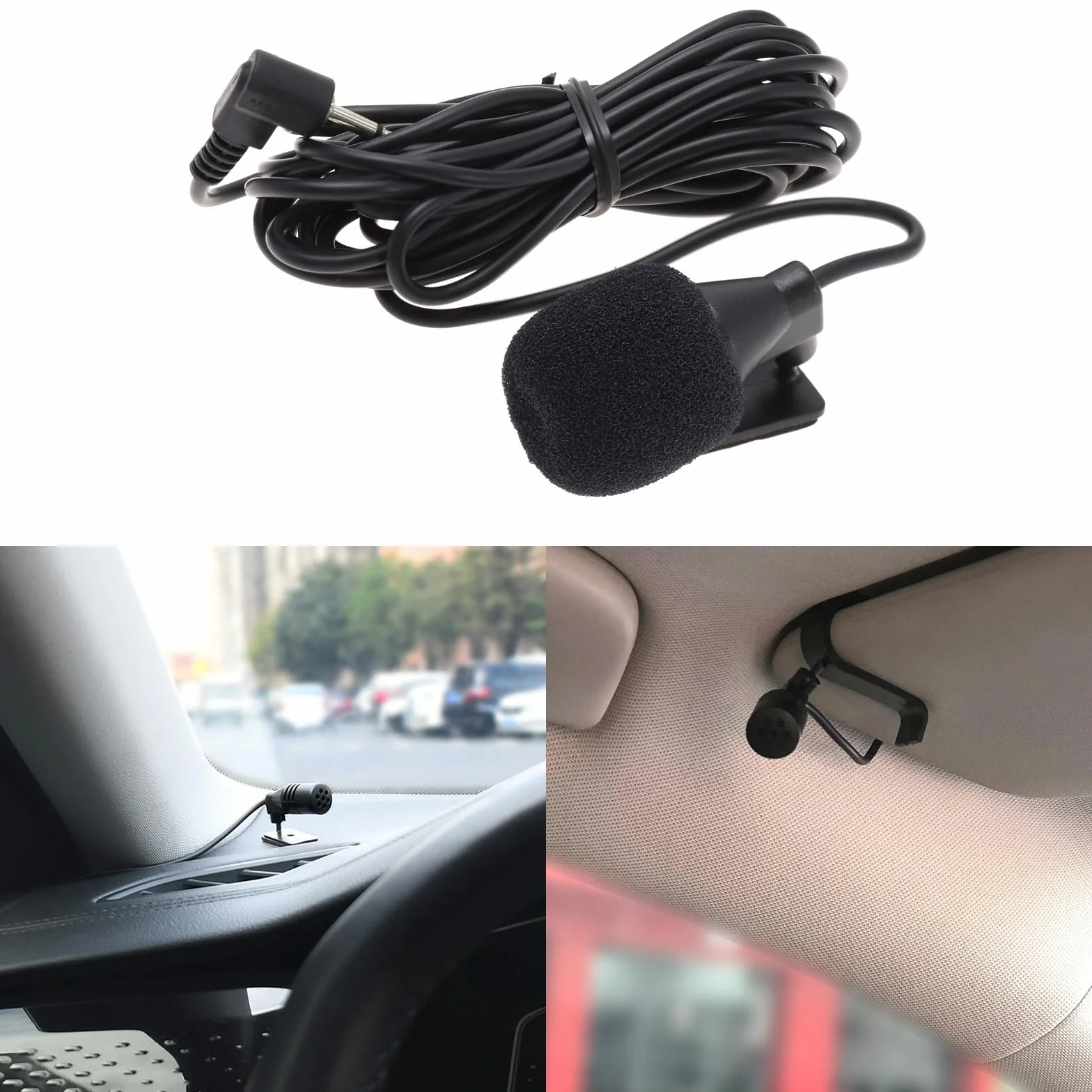 1x Mikrofon z uchwytem GPS Stereo Radio Przewodowy Mikrofon samochodowy typu rzep z mikrofonem gabkowym Czarny 60Hz-15KHz, 2,5mm