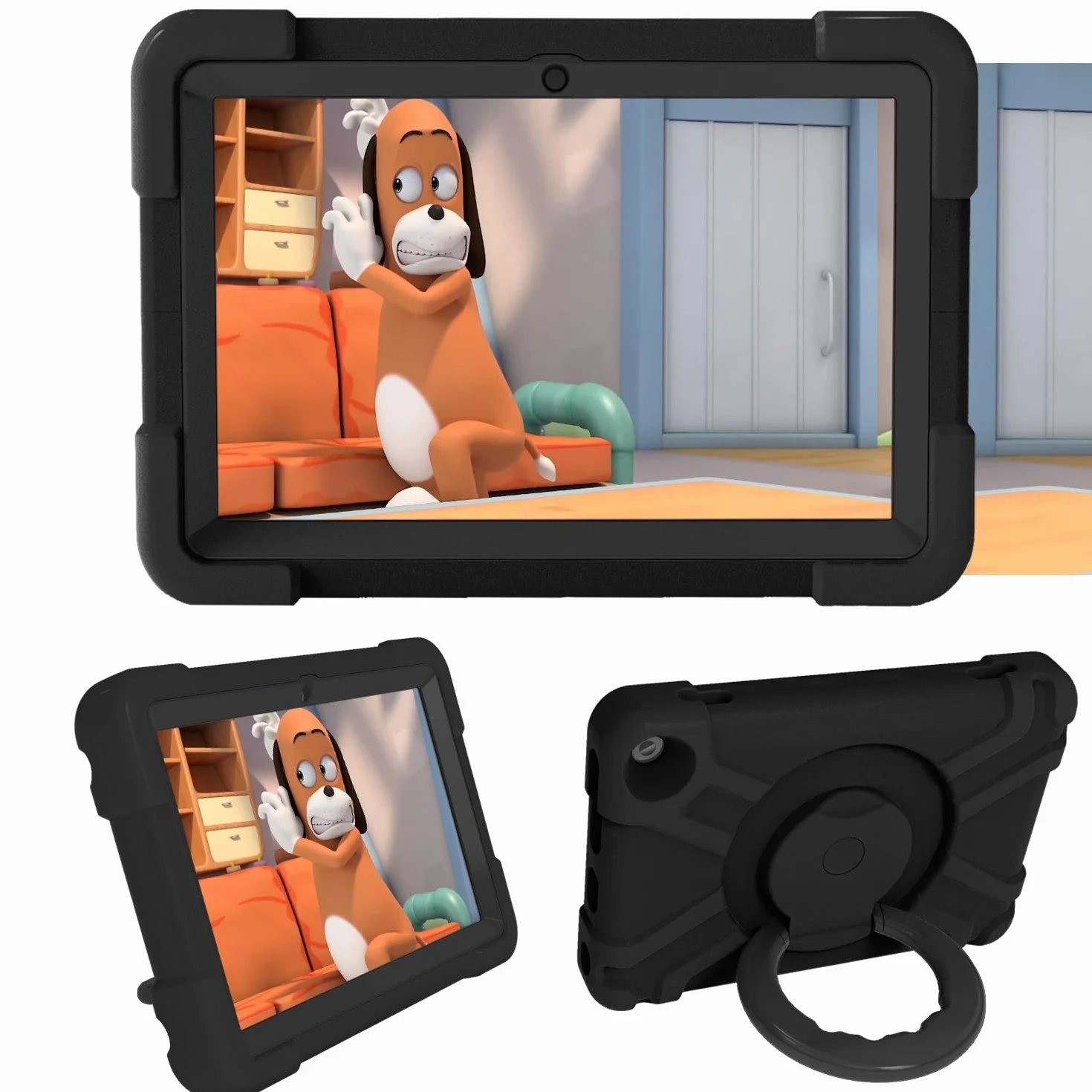 Pokrowiec na tablet dla dzieci do Kindle Fire HD8, ze składanym uchwytem, obrotową podpórką, wytrzymałe, odporne na wstrząsy etui ochronne (czarne)