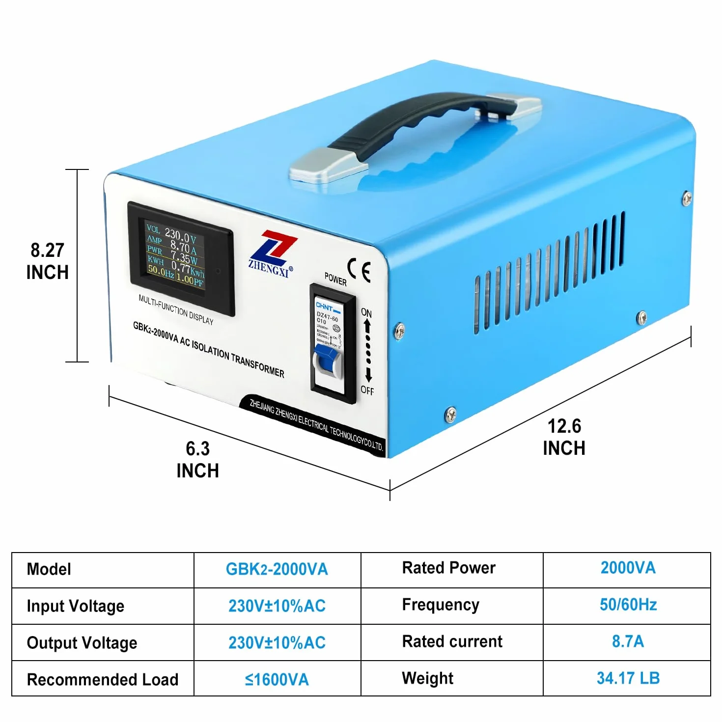 ZHENGXI ELECTRIC Transformator 230 V, 2000 W, przetwornica napięcia, wyświetlacz HD, bez nosków, 2 gniazda wyjściowe