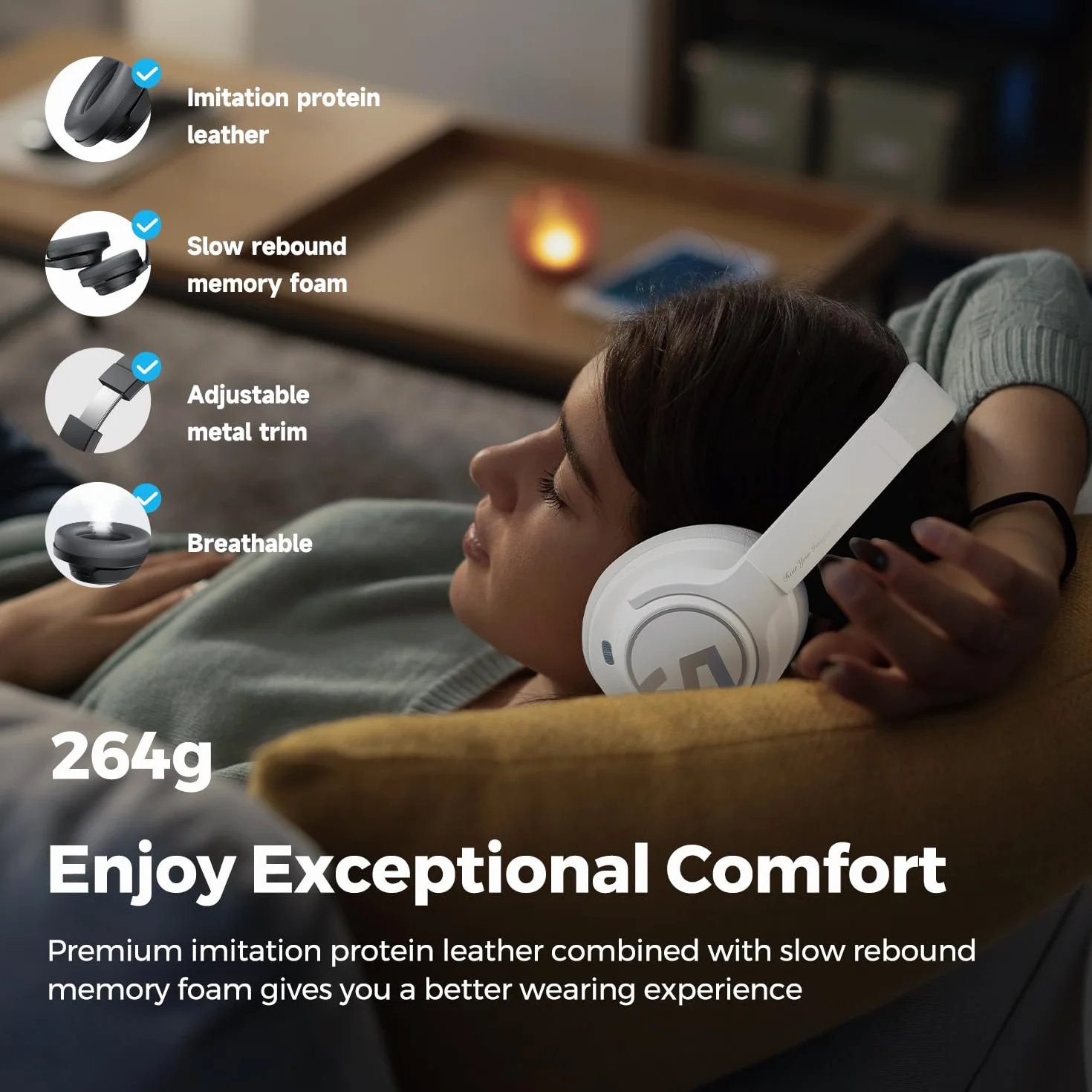 SoundPEATS Space bezprzewodowe słuchawki Bluetooth5.3 Składany pałąk Aktywna redukcja szumów z hybrydowymi redukcją szumów ENC dynamiczny głośnik 40 mm wielopunktowy 123H