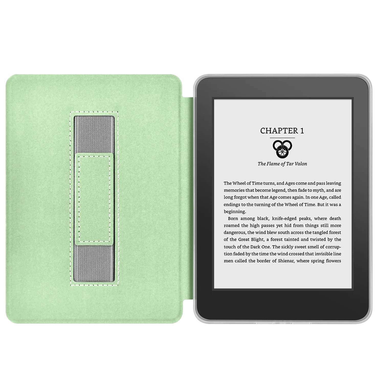 Etui na Kindle 15.2 cm 2024 i 2022 (11. generacji) z naklejkami, pokrowiec z PU + przezroczysty twardy tył TPU z paskiem na rękę, automatyczne uśpienia/budzenie (matcha-green)