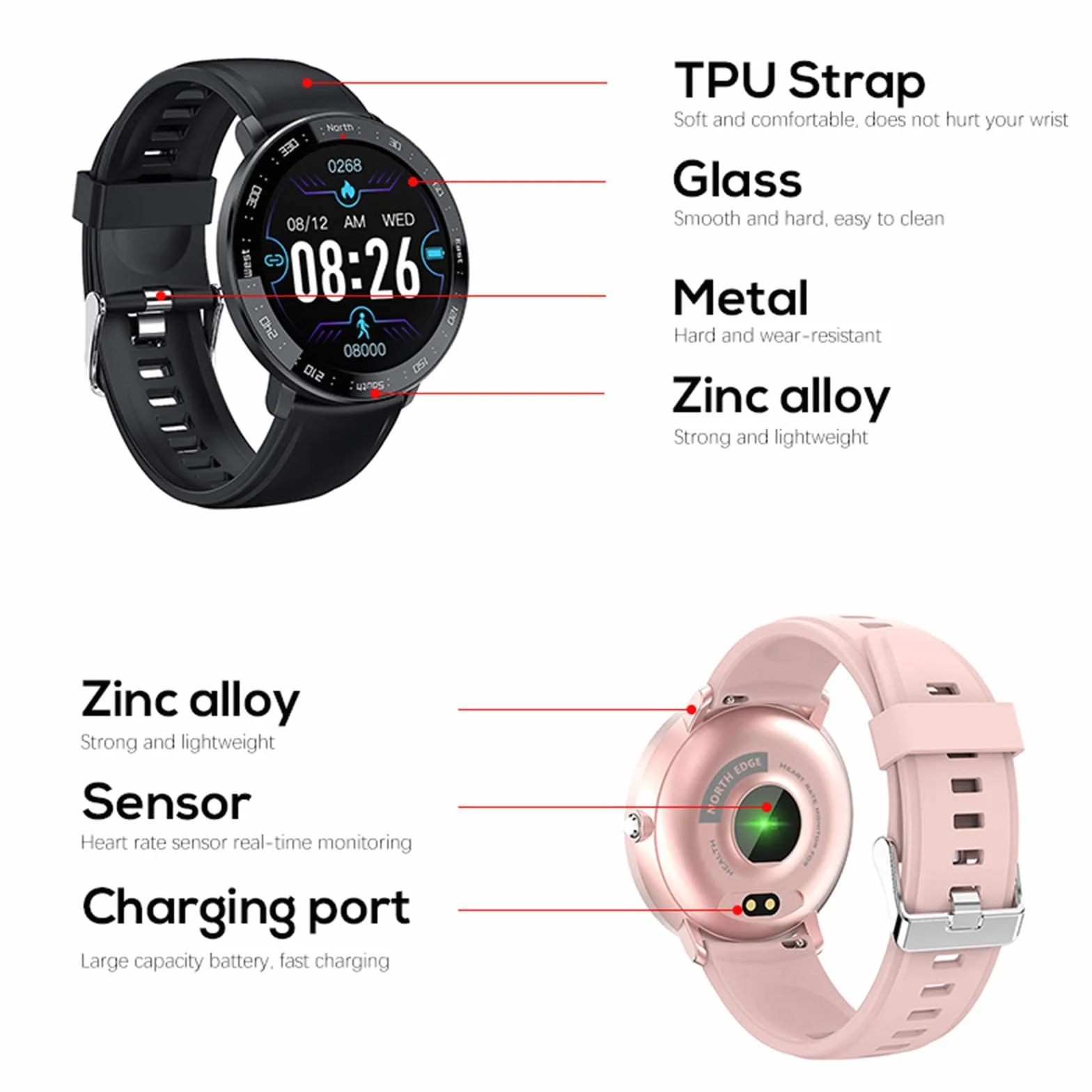 Inteligentny zegarek Monitor aktywności IP68 Wodoodporny zegarek fitness Bluetooth Wielofunkcyjny zegarek sportowy dla mężczyzn i kobiet Kompatybilny z iOS i Androidem (czarny) little surprise