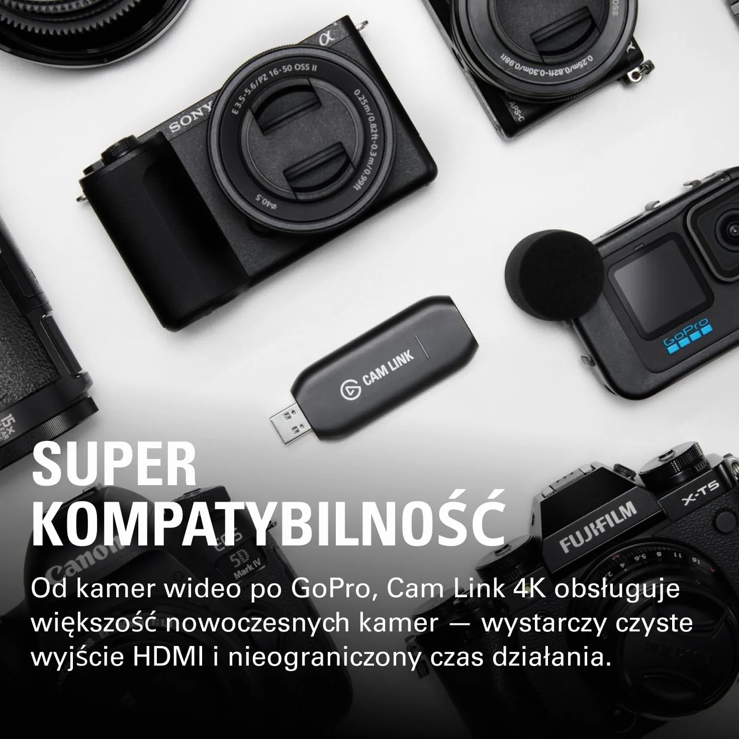 Elgato Cam Link 4K, zewnętrzna karta do przechwytywania z kamery, transmisja i nagrywanie z DSLR, kamera internetowa 1080p60, 4K30/4K60, wideokonferencje, granie, OBS, Zoom, Teams, PC/Mac