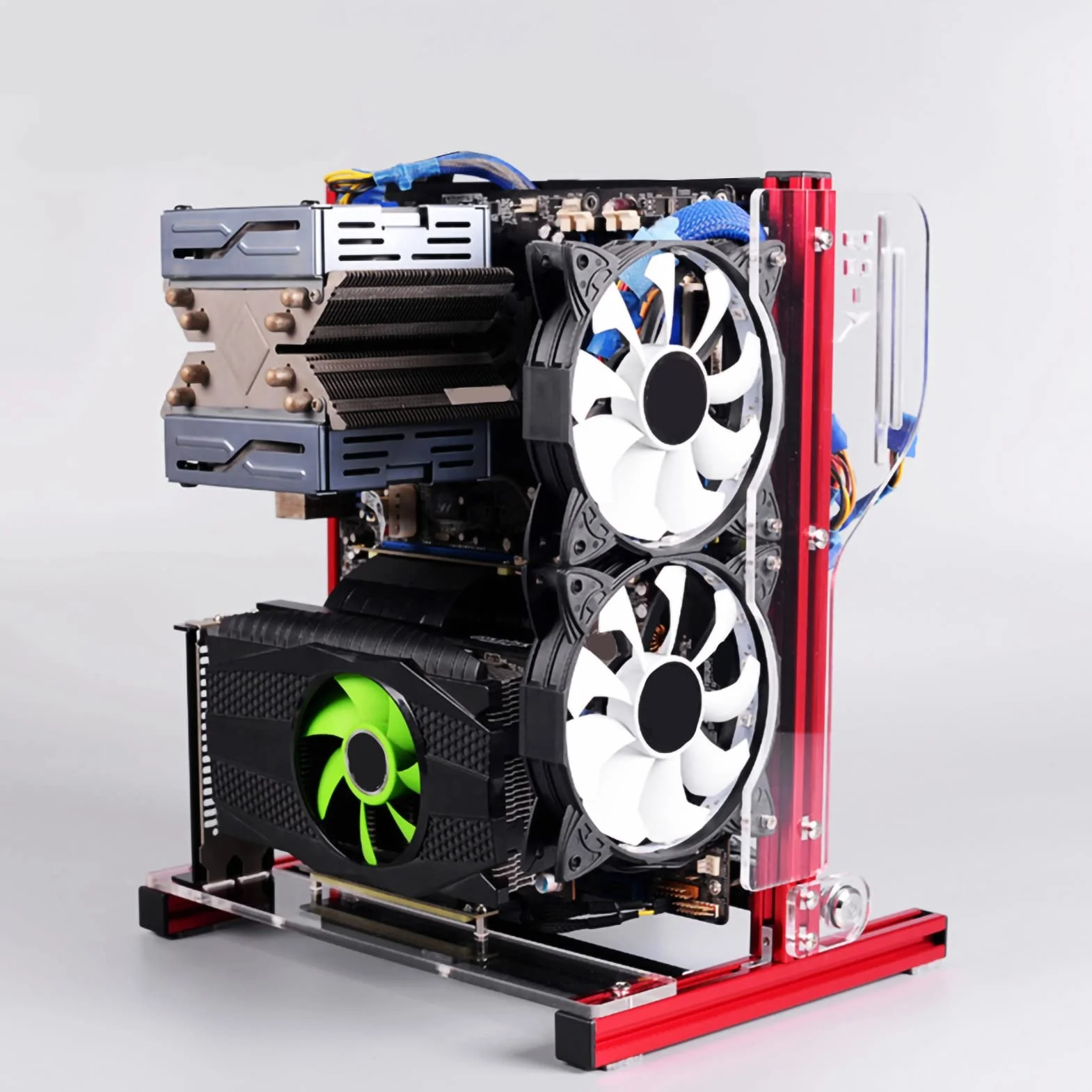Otwarta Rama Aluminiowa, Stojak do Samodzielnego Montażu o Konstrukcji Pionowej, Obsługuje Płyty Główne ATX M-ATX ITX dla Producentów Komputerów PC (czerwony)