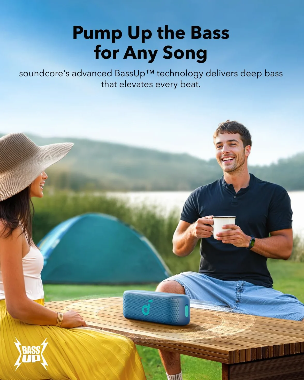 soundcore Select 2S, przenośny głośnik Bluetooth z dźwiękiem stereo 20 W, technologią BassUp™, 16 godz. czasu odtwarzania,bezprzewodowe parowanie stereo, wodoodporność IPX7 na wędrówki. (Niebieski)
