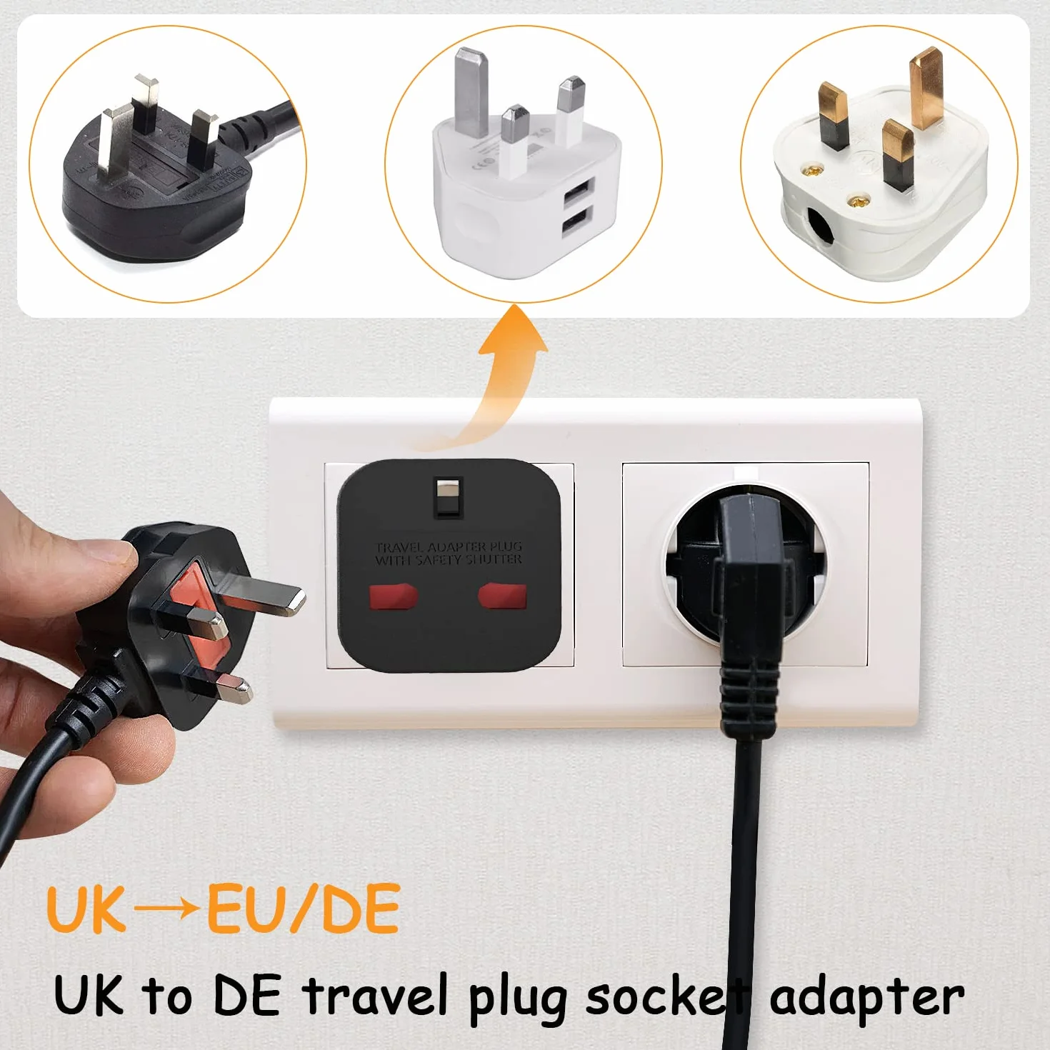 8 sztuk UK to adapter wtyczki EU, 0-250 V 10 A adapter do podróży z angielskiego na hiszpański