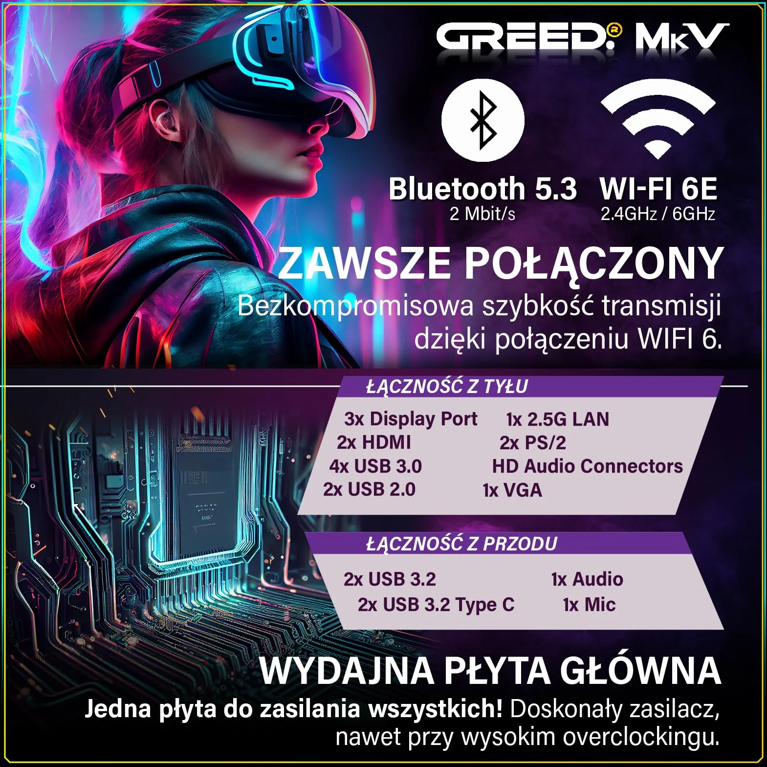 Greed® MK5 komputer gamingowy High End - AMD Ryzen 5 9600X + Nvidia Geforce RTX 5070 12 GB - szybki PC RGB + Desktop Raytracing 4K - 5,4 GHz - 32 GB DDR5 RAM - 1TB SSD - Wi-Fi + Windows 11 Pro