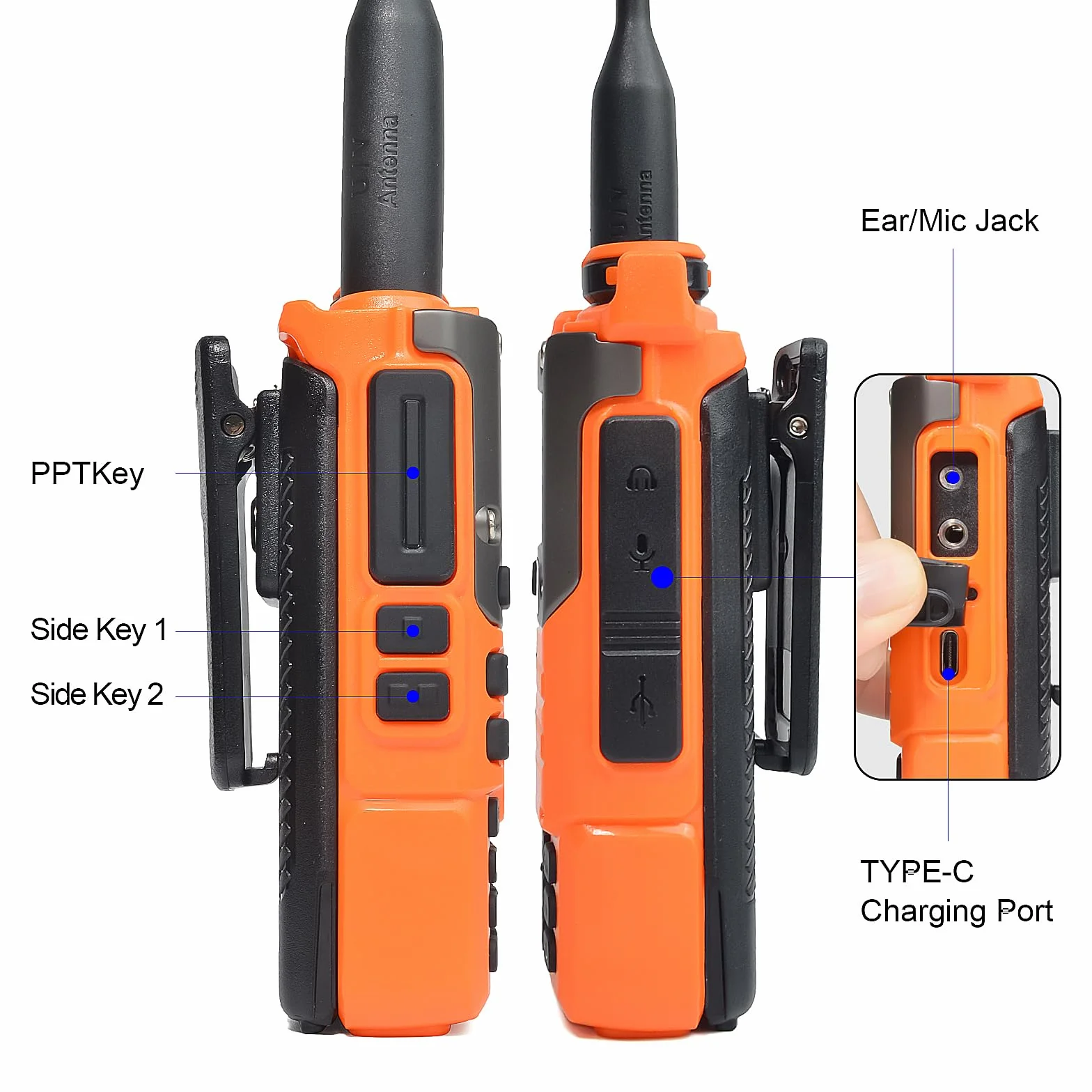 QUANSHENG UV K5(8) Walkie Talkie dalekiego zasięgu z kablem do programowania VHF UHF 200 kanałów, profesjonalne radio AM/FM/DTMF, VOX, częstotliwość replikacji, pogoda NOAA (pomarańczowy)