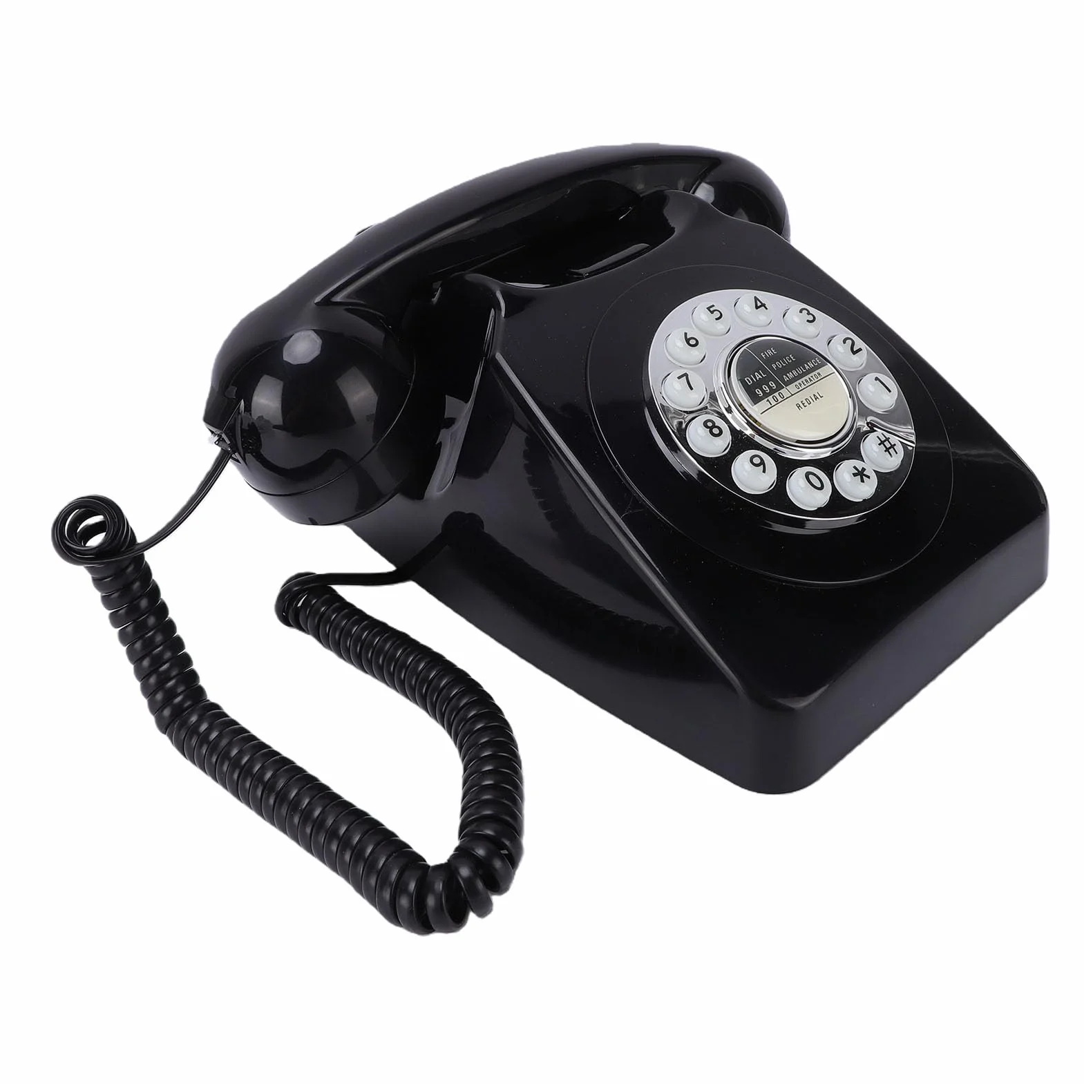Zabytkowy Telefon Stacjonarny Klasyczny Wygląd, Telefon Przewodowy w Stylu Retro z Przyciskami Ponownego Wybierania RJ11, Plug and Play do Wystroju Domowego Biura (BLACK)