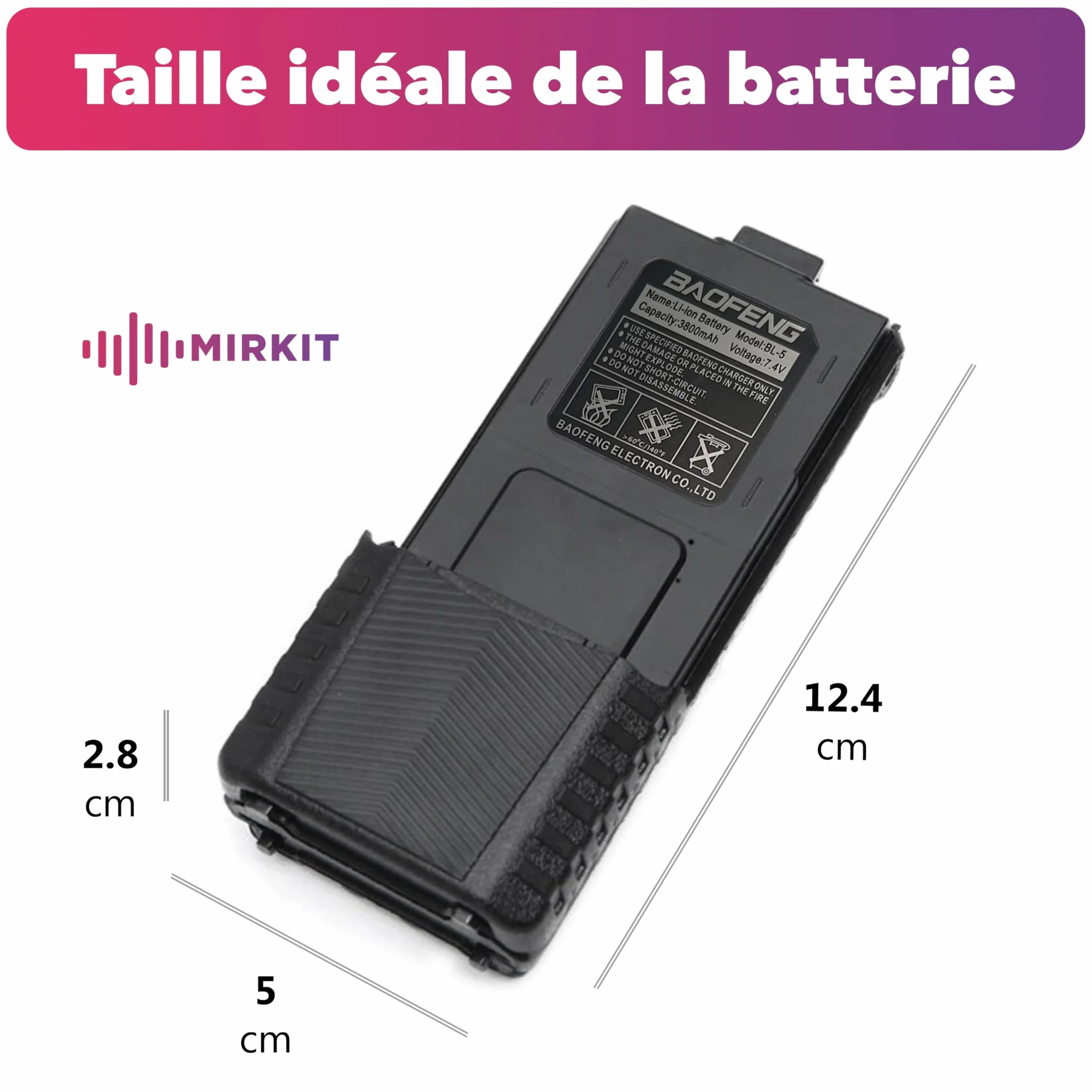 2 x Mirkit - BAOFENG UV-5R akumulator 3800 mAh - bateria kompatybilna z radiotelefonem Baofeng UV-5R Plus, Baofeng UV mk5, UV-mk5X3 / RD-5mk5/ UV-mk5TP / UV-5X3 - akcesoria do krótkofalówki Baofeng Walkie