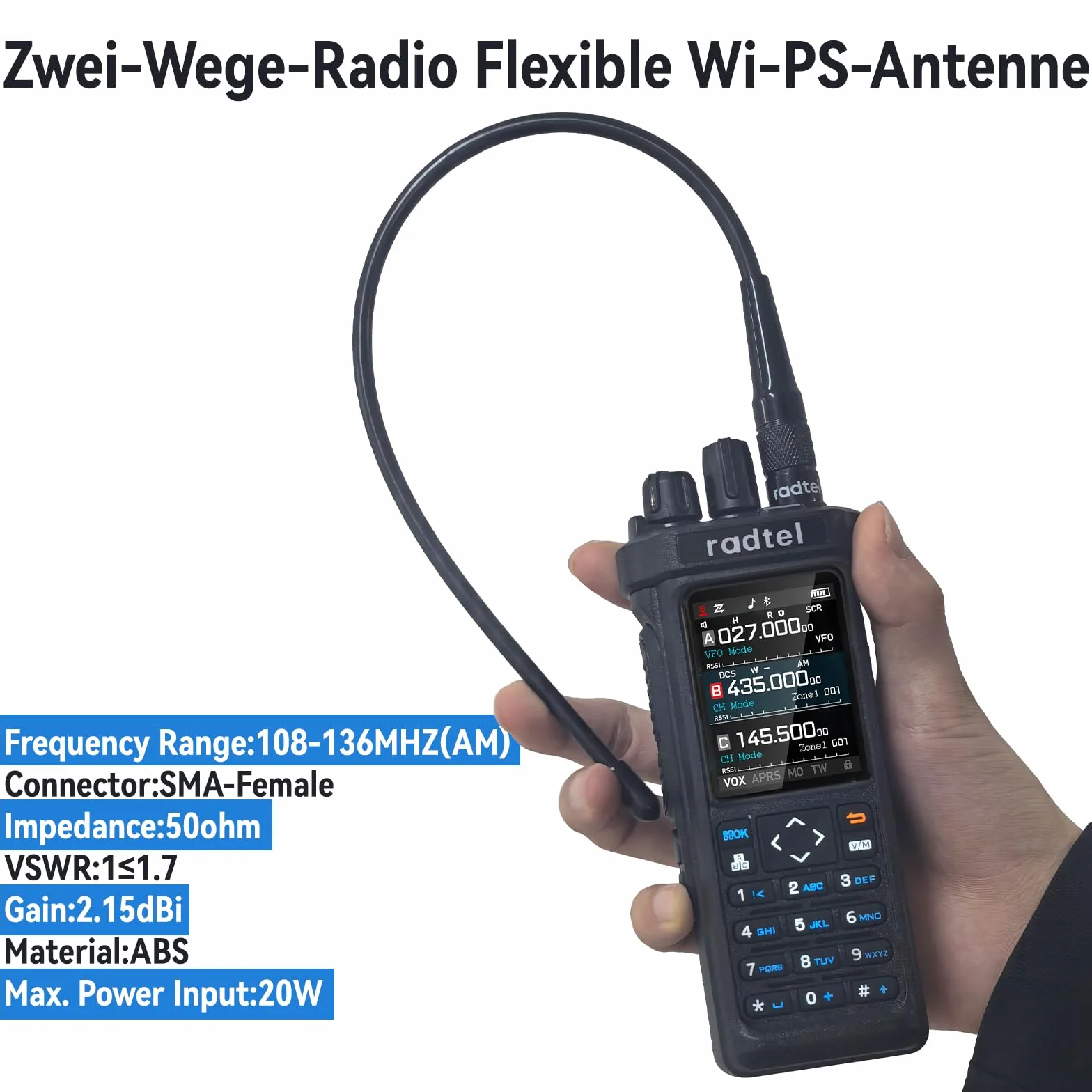 Radtel Antena lotnicza 108-136 MHz, 14,96 cala, Walkie Talkie SMA, żeńska antena powietrzna, kompatybilna z Baofeng 5RM radtel RT-890 RT-470X A36 Plus Quansheng UV-K5 K6 TD-H8 i innymi