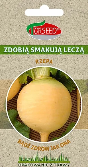Nasiona rzepy Golden Ball Brassica rapa – średnio późna odmiana o żywej żółtej skórze, pożywne i wszechstronne, idealne do sałatek i zup, opakowania przyjazne dla środowiska