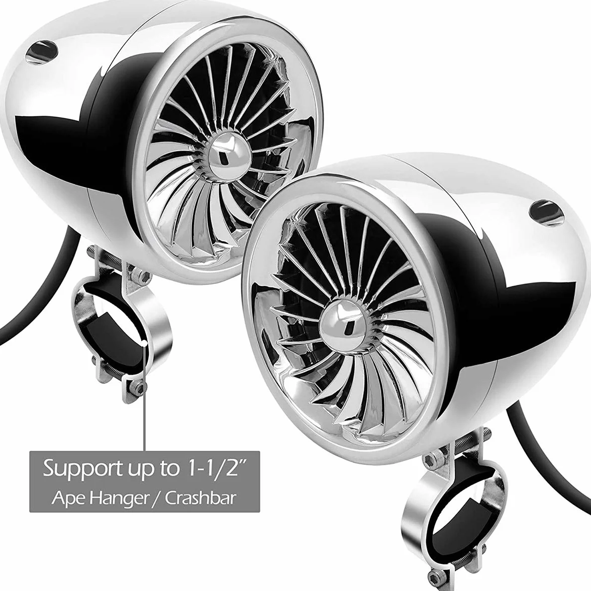 4-kanałowy wzmacniacz motocyklowy, 1000 W, 4 cale, pełny zakres, wodoodporny, Bluetooth, motocykl, głośniki stereo, system audio z AUX, USB, SD, FM, radio do kierownicy, 1–1,5 cala, Harley, Cruiser, ATV, UTV, chromowany, wentylator