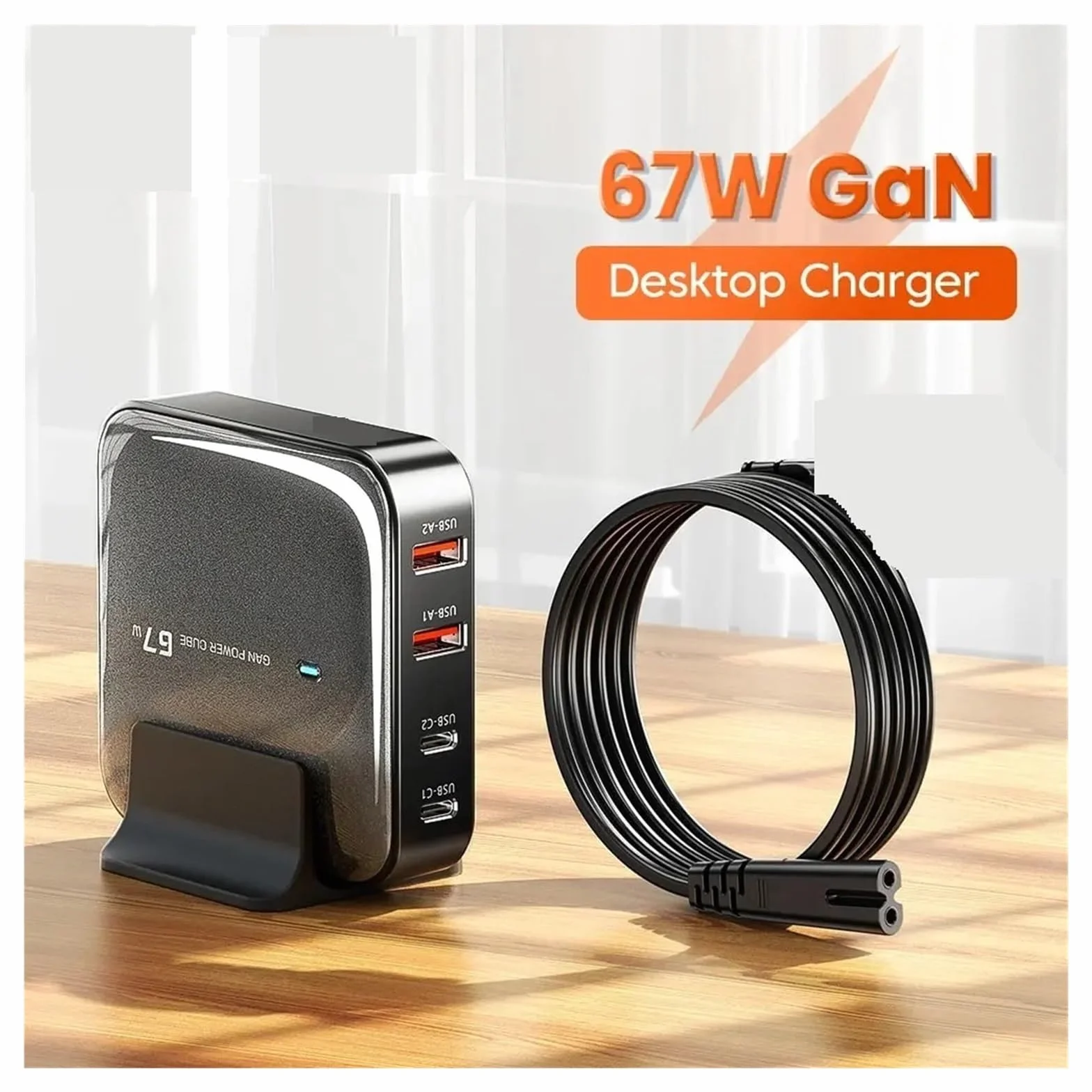 Ładowarka Stacja ładująca Wieloportowa USB 67 W Stacjonarna Typ C PD QC Szybkie ładowanie MożLiwość Szybkiego łAdowania(Black)