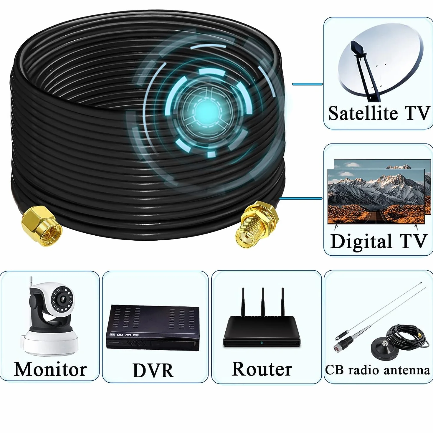 GTIWUNG Adapter męski SMA - żeński, kabel koncentryczny RG58 15m, przedłużacz anteny WLAN, kabel SMA 50 Ohm