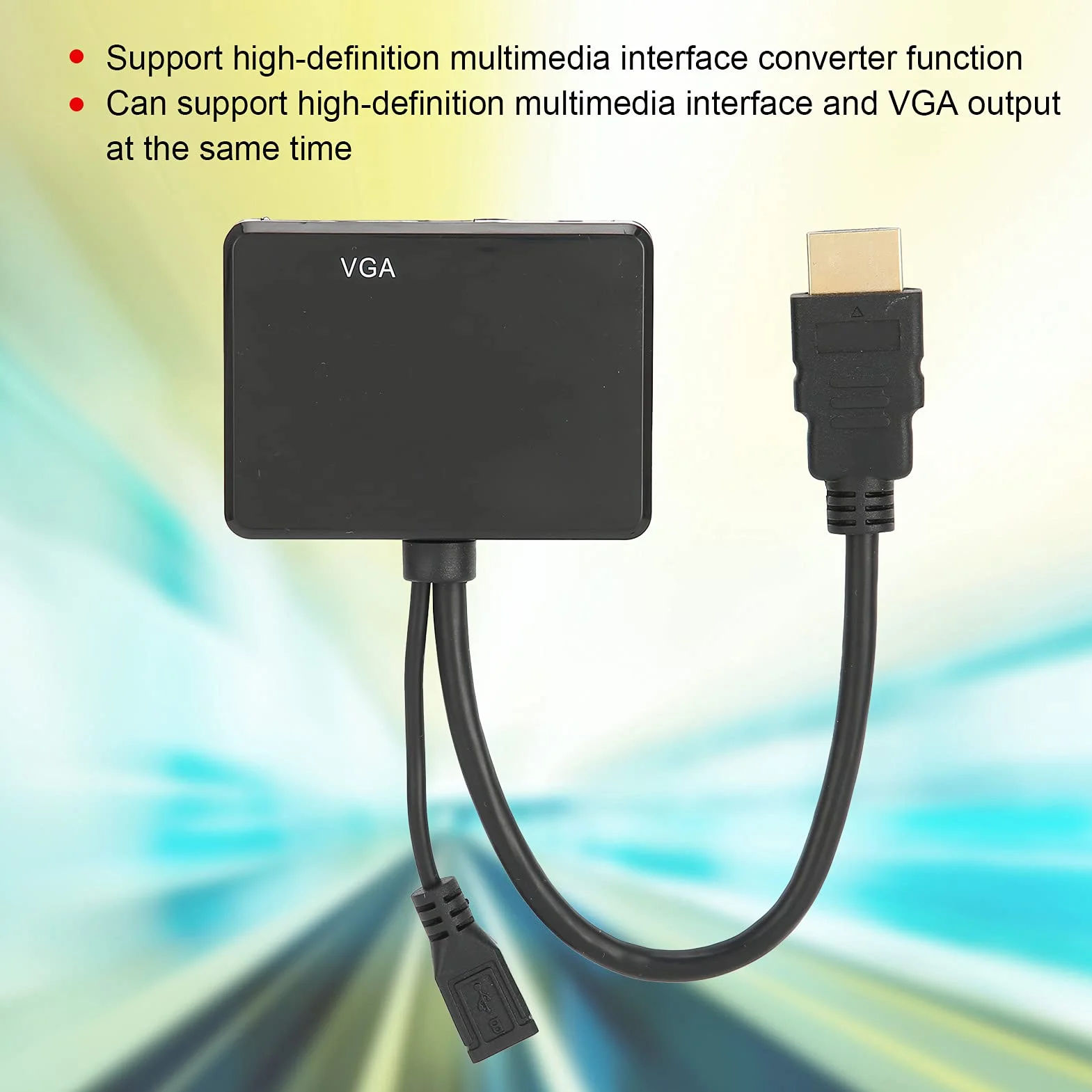 Adapter HDMI do VGA, Rozdzielacz HDMI 1 Wejście 2 Wyjście, Podwójny Wyświetlacz 1080P Konwerter HDMI na HDMI VGA Czarny