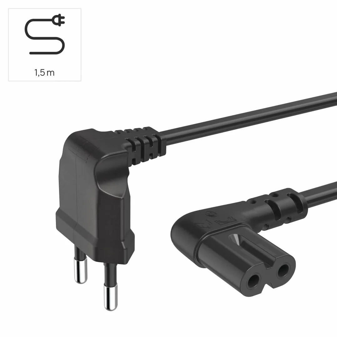 HAMA | Uniwersalny przewód zasilający (2-biegunowy kabel zasilający, wtyczka europejska z 2-stykowym złączem, kabel 1,5m, 230 V) Kolor Czarny.
