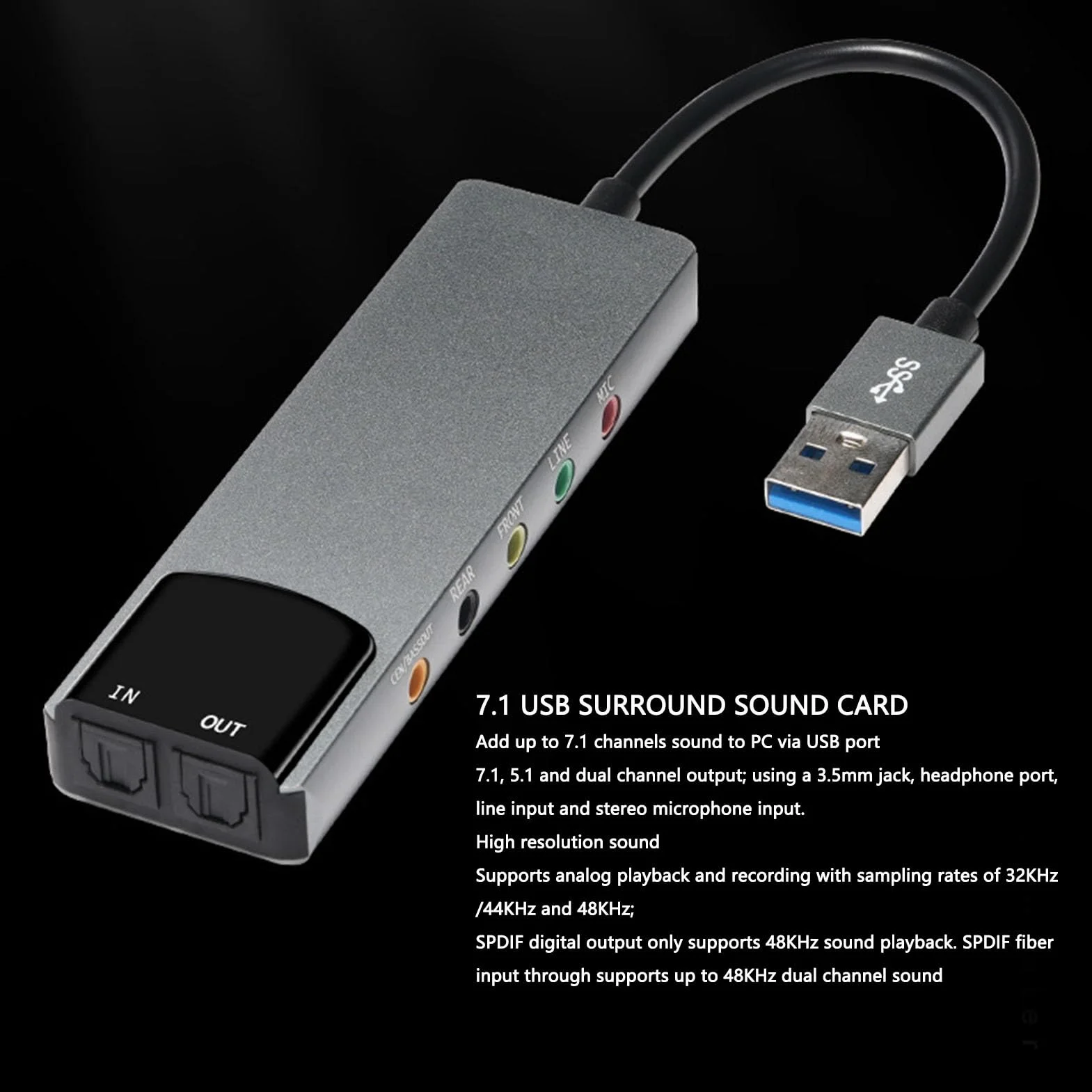 Zewnętrzna Karta Dźwięku Przestrzennego USB 5.1 z Cyfrowym Audio SPDIF do Laptopa