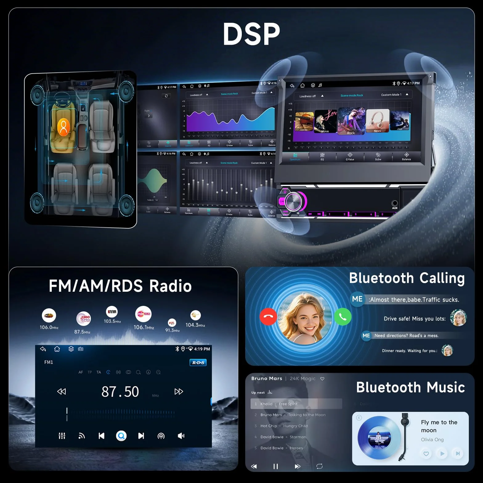 Hodozzy 6G + 128 GB Android 15 radio samochodowe 1 Din wysuwane z Carplay, bezprzewodowy Android Auto, 7-calowy ekran dotykowy nawigacja GPS radio z WiFi, Bluetooth, FM/AM/RDS, DSP, USB i kamerą