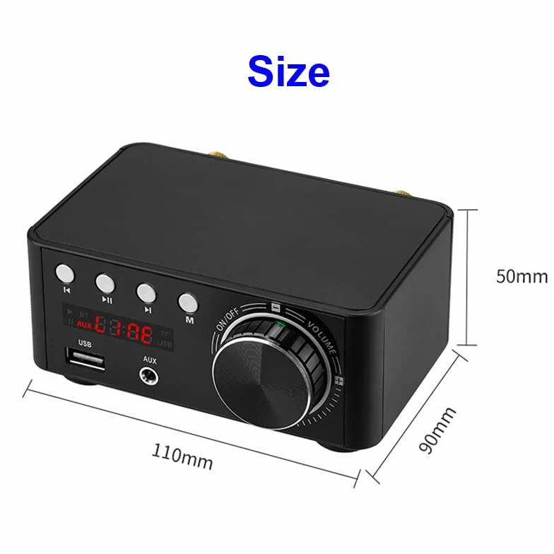 Wzmacniacz Hi-Fi，Wzmacniacz audio 68 W + 68 W Infineon MA12070 Wzmacniacz Bluetooth 5.0 Cyfrowy wzmacniacz mocy audio Klasa D USB AUX TF Kino domowe HiFi Stereo Mini(Siver Amplifier)
