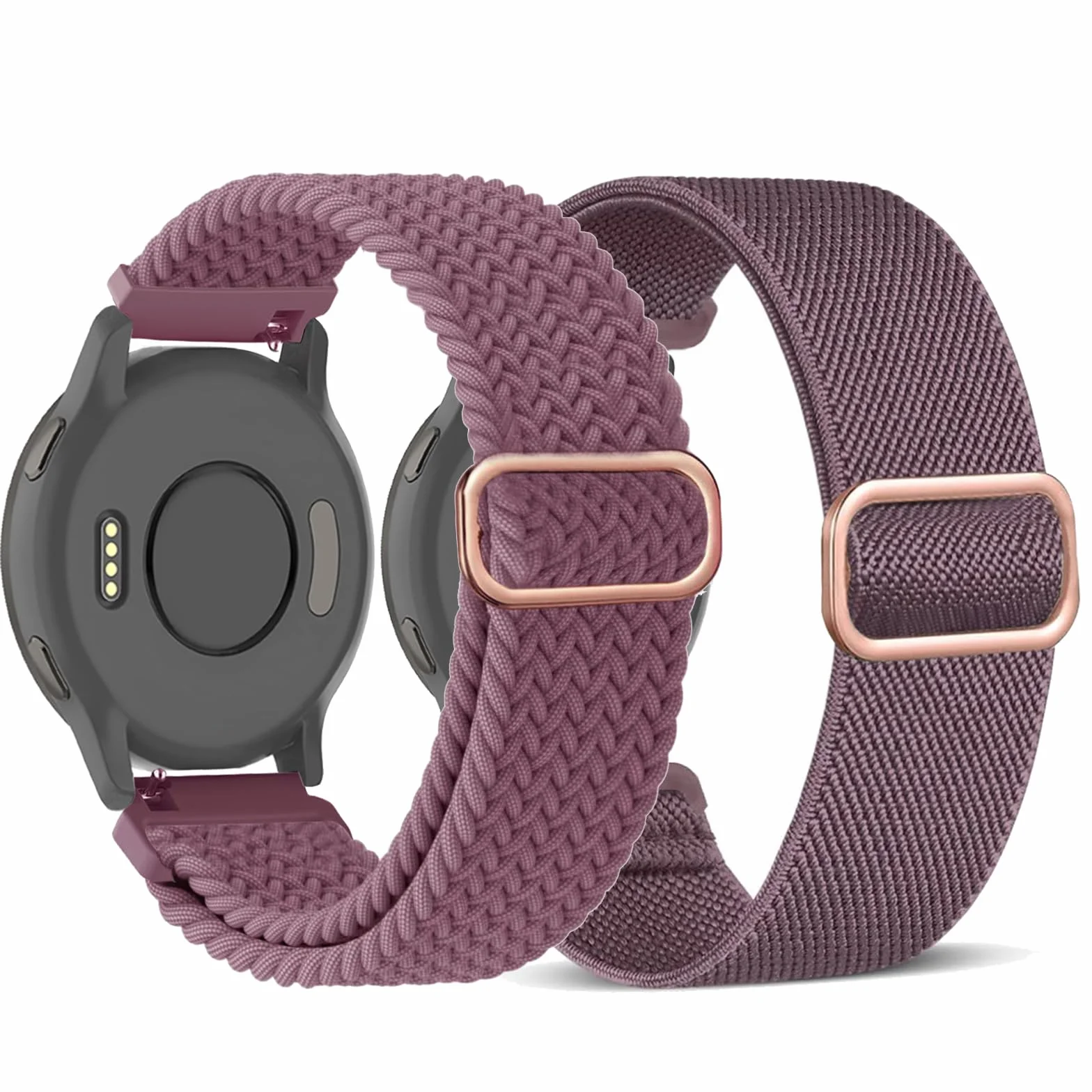Pleciony elastyczny nylonowy pasek do zegarka Garmin Vivoactive 4S, Venu 2S, Venu 3S, Vivomove 3S, Forerunner 255S, Forerunner 265S, dla kobiet i mężczyzn, 18 mm, elastyczny, z tkaniny, 2 szt.