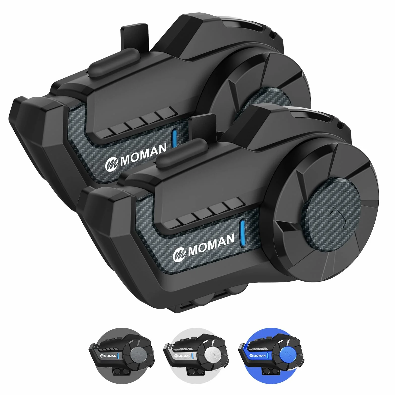 Moman H2 motocyklowy interkomowy zestaw słuchawkowy (2 sztuki, włókno węglowe), kask motocyklowy, interkomowy system komunikacji Bluetooth do 1000 m, z redukcją szumów DSP i CVC
